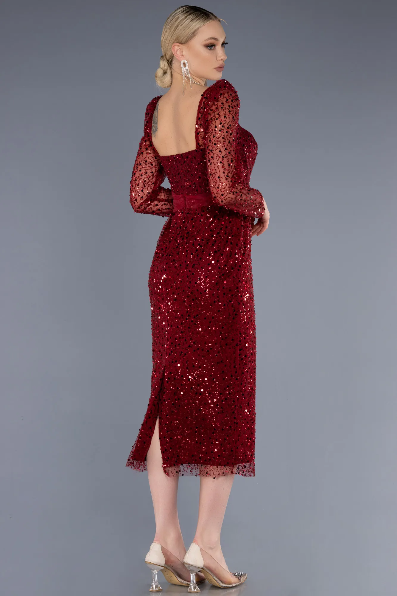 Burgundy-Midi Scaly Cocktail Dress ABK1979