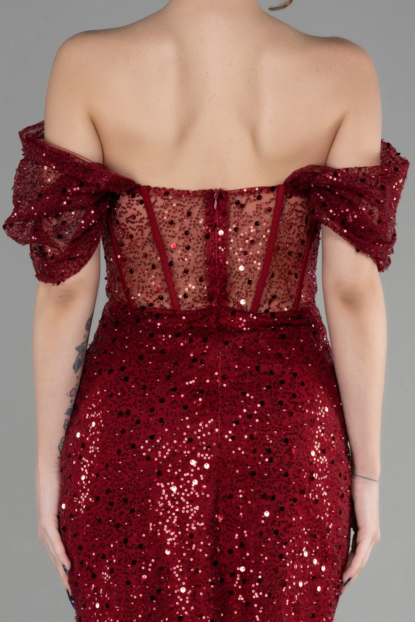 Burgundy-Midi Scaly Party Dress ABK1939