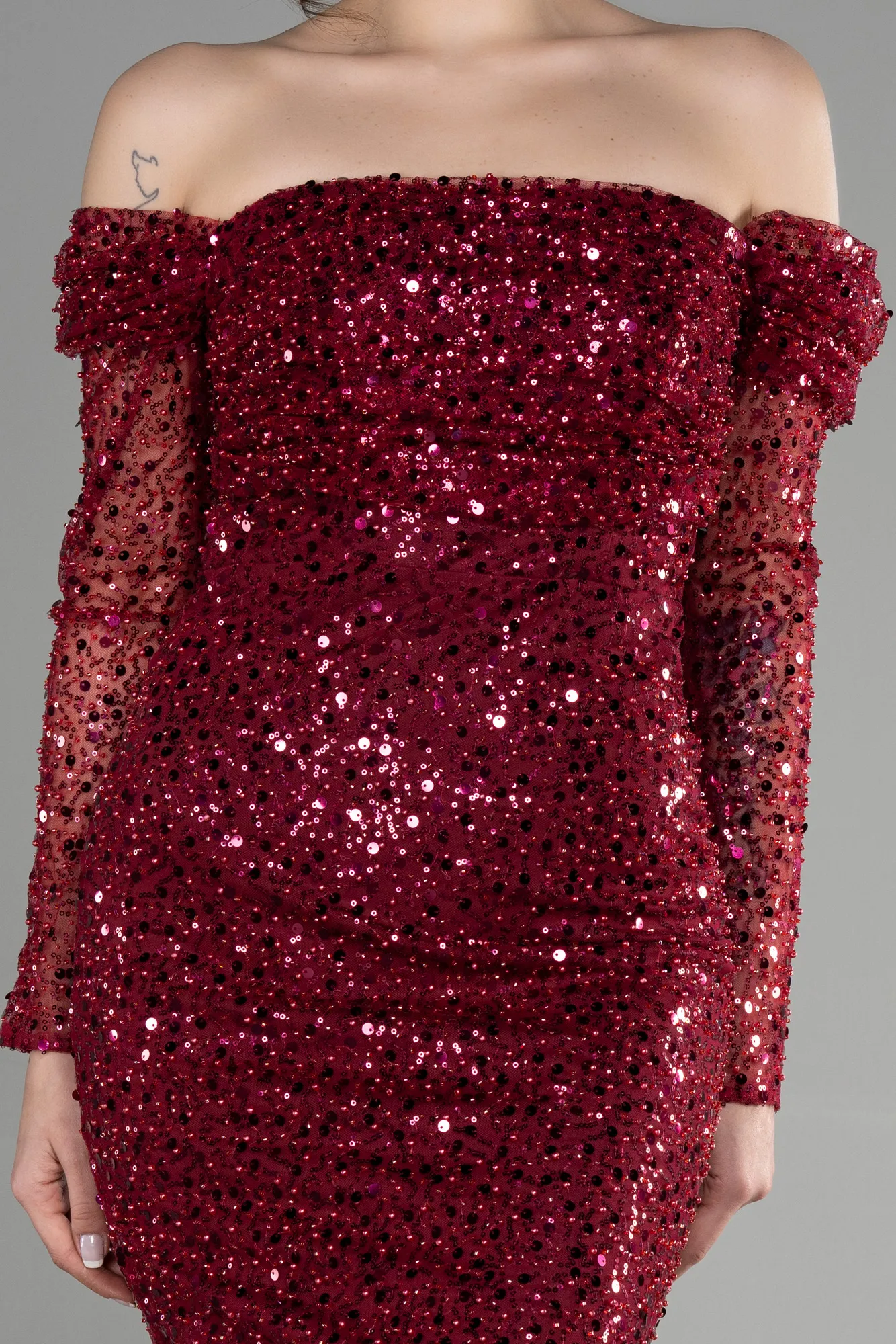 Burgundy-Midi Scaly Party Dress ABK1977