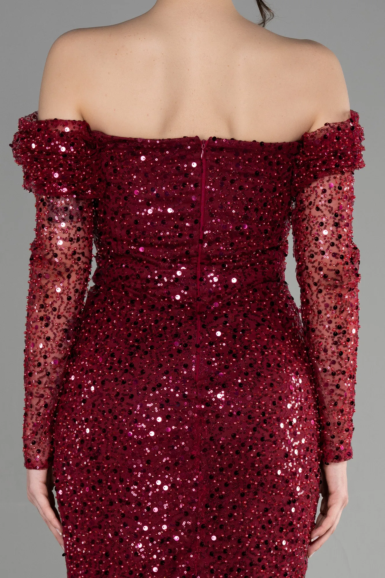 Burgundy-Midi Scaly Party Dress ABK1977