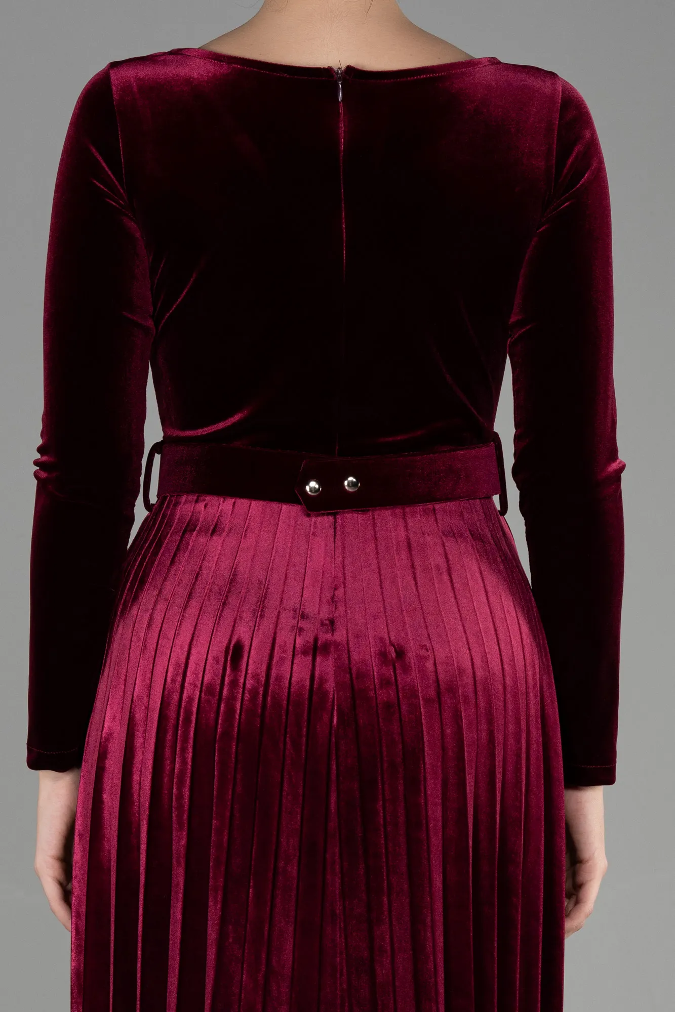 Burgundy-Midi Velvet Invitation Dress ABK1870