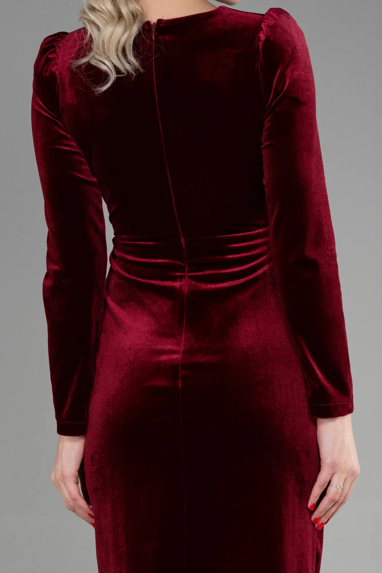 Burgundy-Midi Velvet Invitation Dress ABK1896