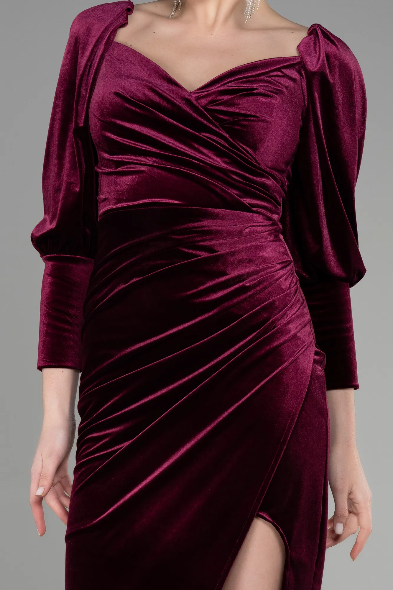 Burgundy-Midi Velvet Invitation Dress ABK1921