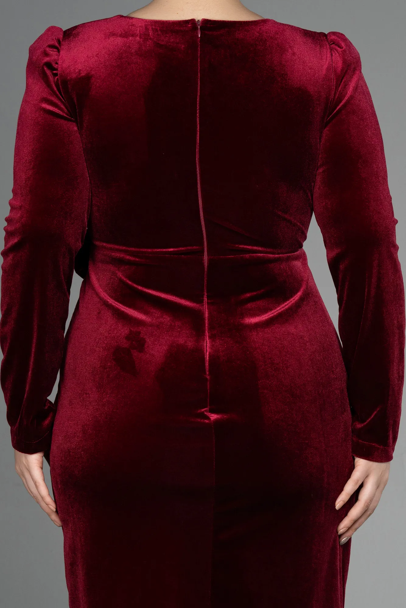 Burgundy-Midi Velvet Plus Size Invitation Dress ABK1931