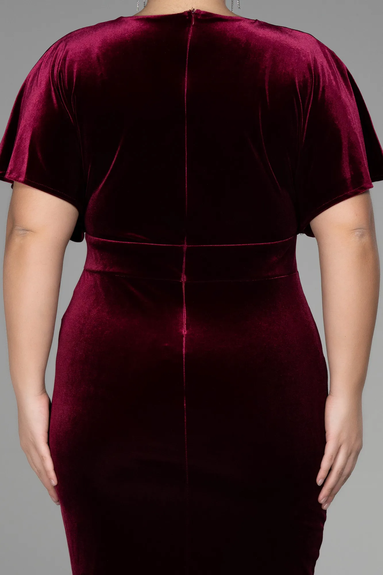 Burgundy-Midi Velvet Velvet Oversized Evening Dress ABK1876