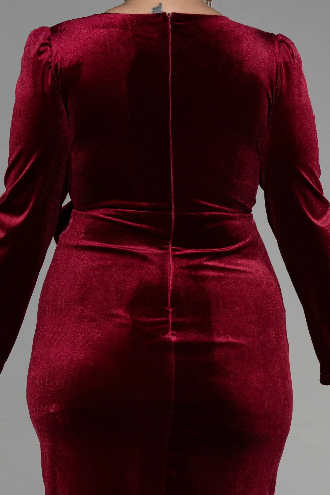 Burgundy-Midi Velvet Velvet Oversized Evening Dress ABK1897