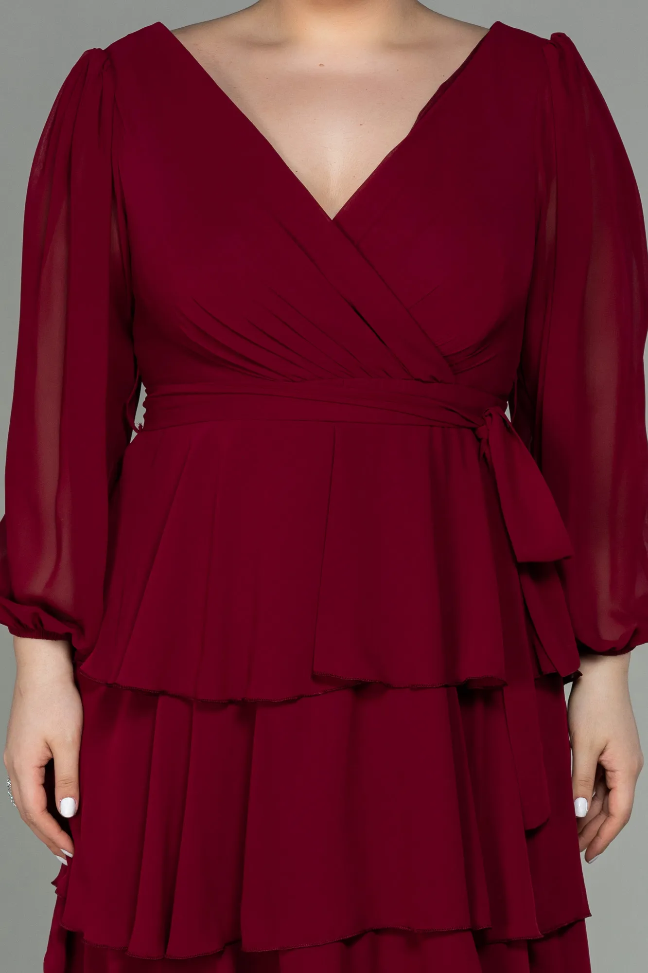 Burgundy-Short Chiffon Oversized Evening Dress ABK1002