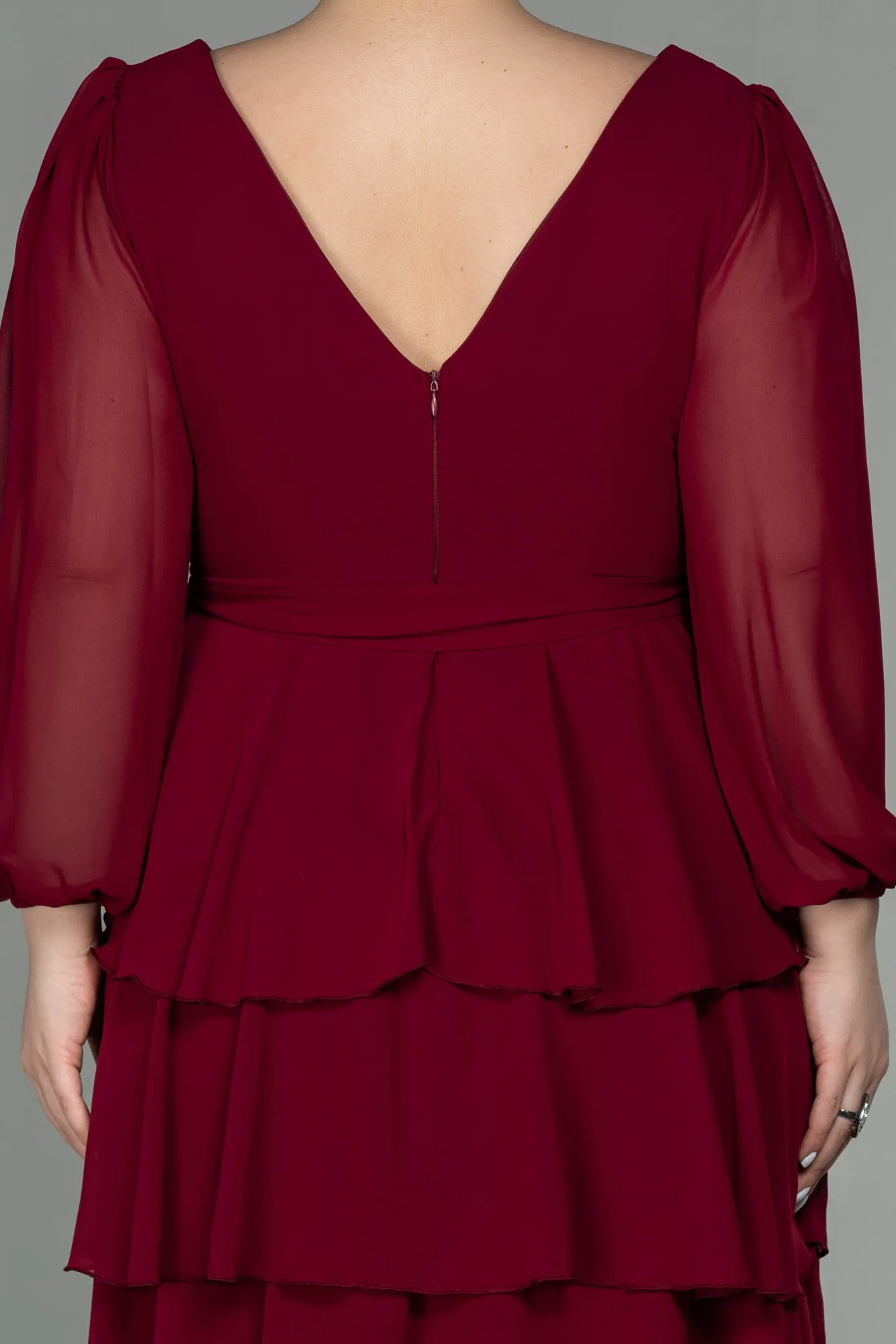 Burgundy-Short Chiffon Oversized Evening Dress ABK1002