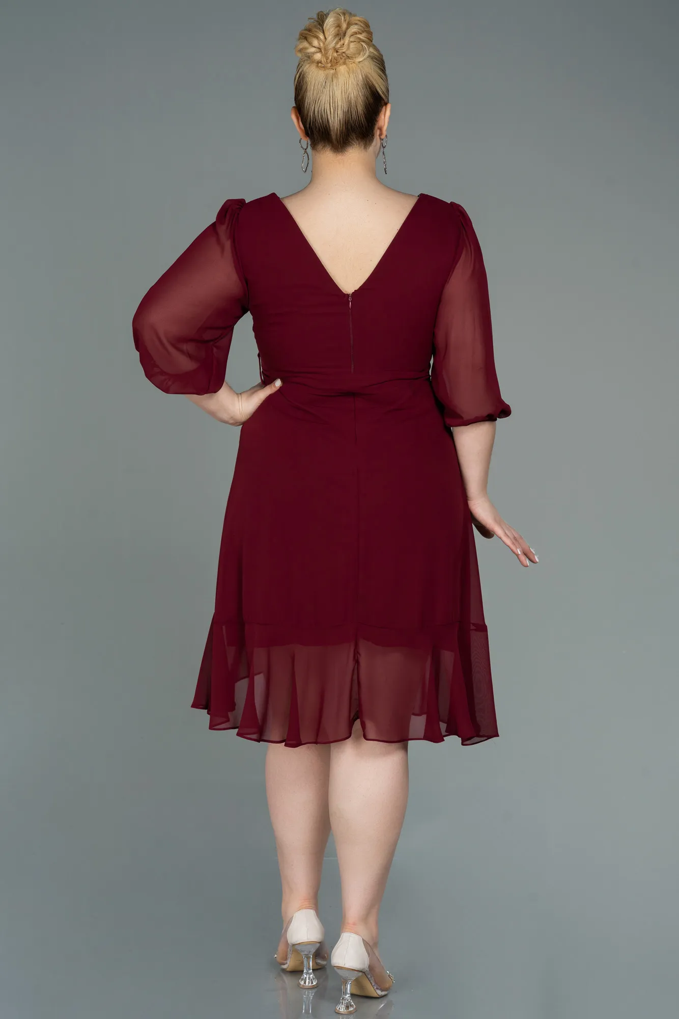 Burgundy-Short Chiffon Oversized Evening Dress ABK1340