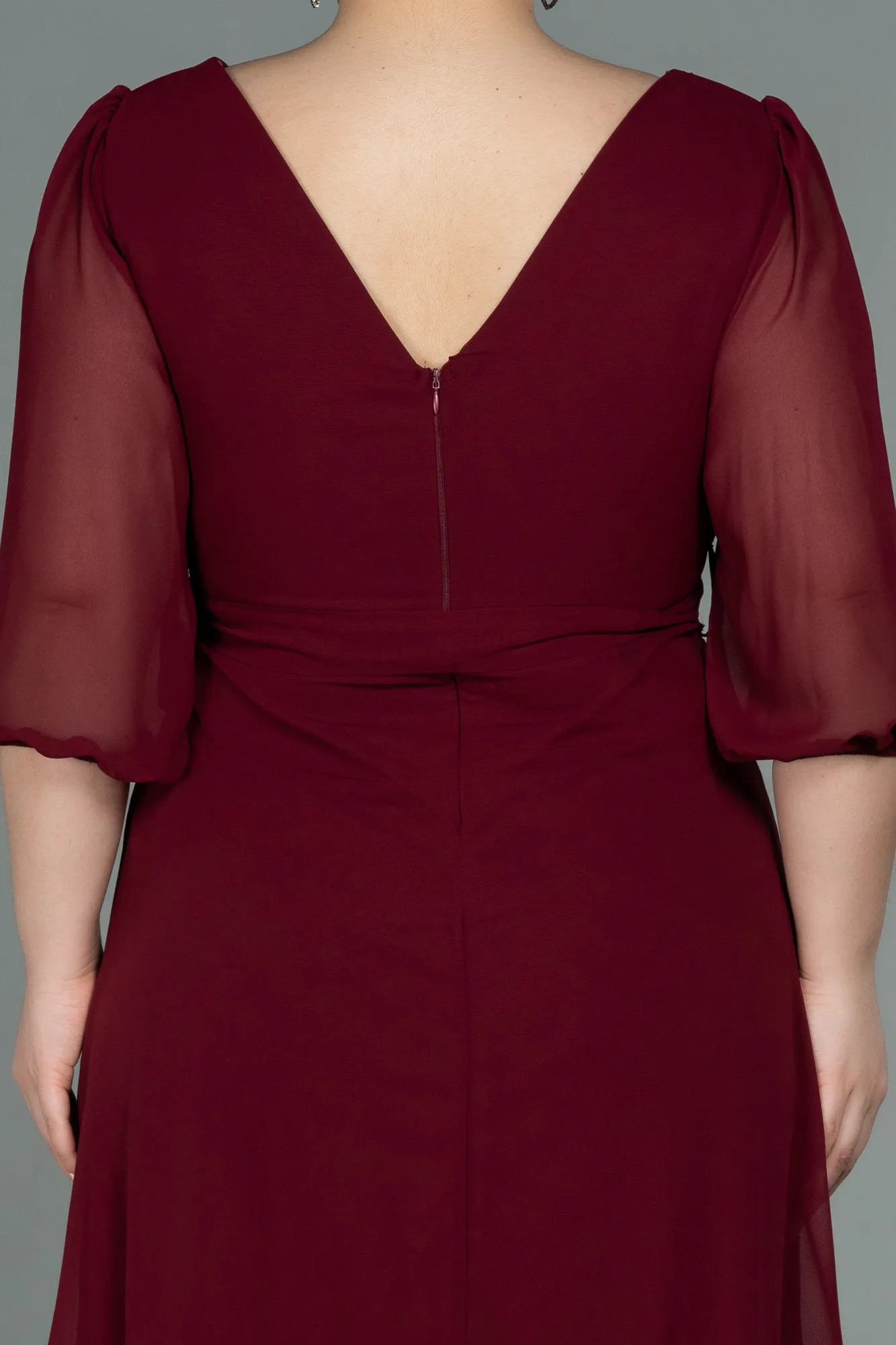 Burgundy-Short Chiffon Oversized Evening Dress ABK1340