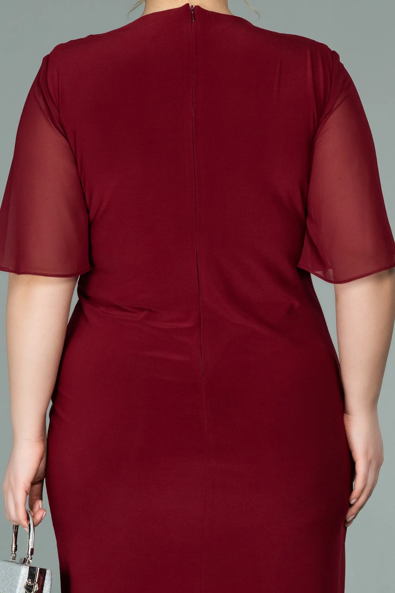 Burgundy-Short Chiffon Plus Size Evening Dress ABK1299