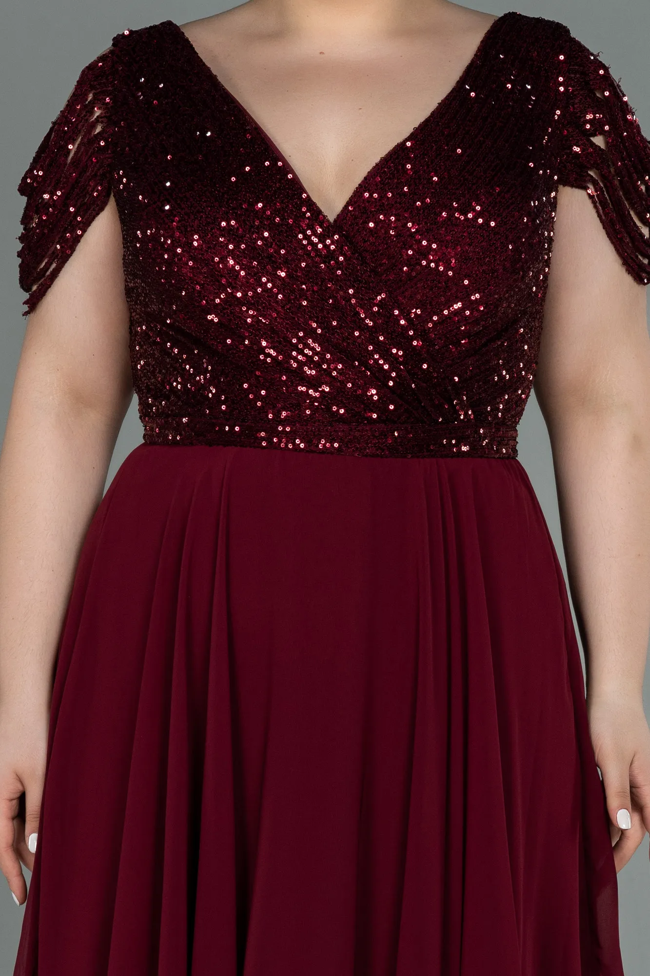 Burgundy-Short Chiffon Plus Size Evening Dress ABK1376
