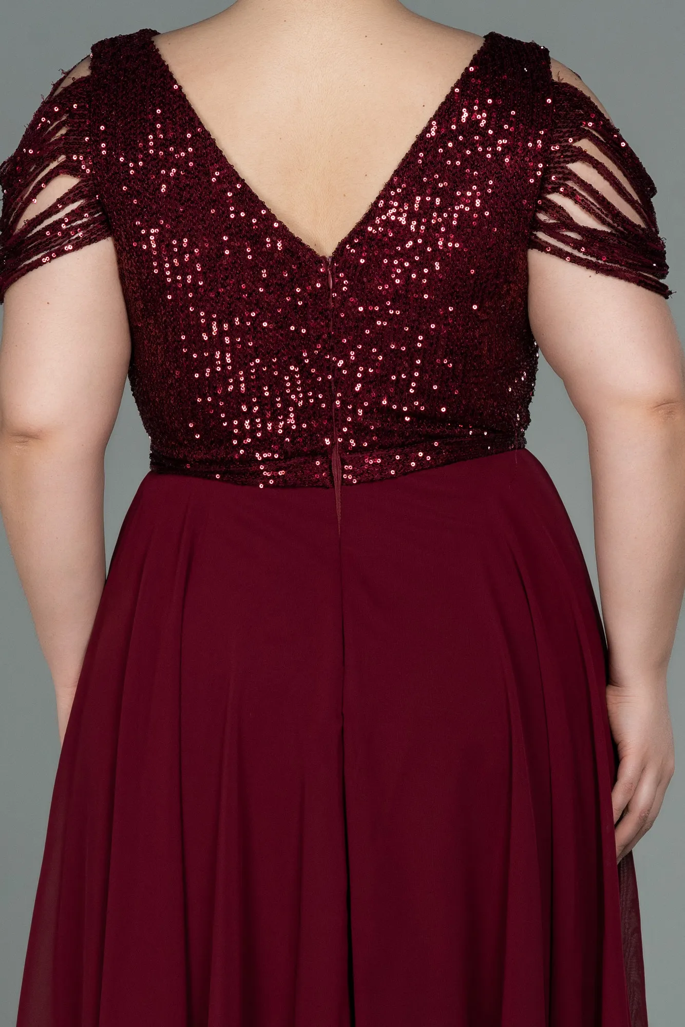 Burgundy-Short Chiffon Plus Size Evening Dress ABK1376
