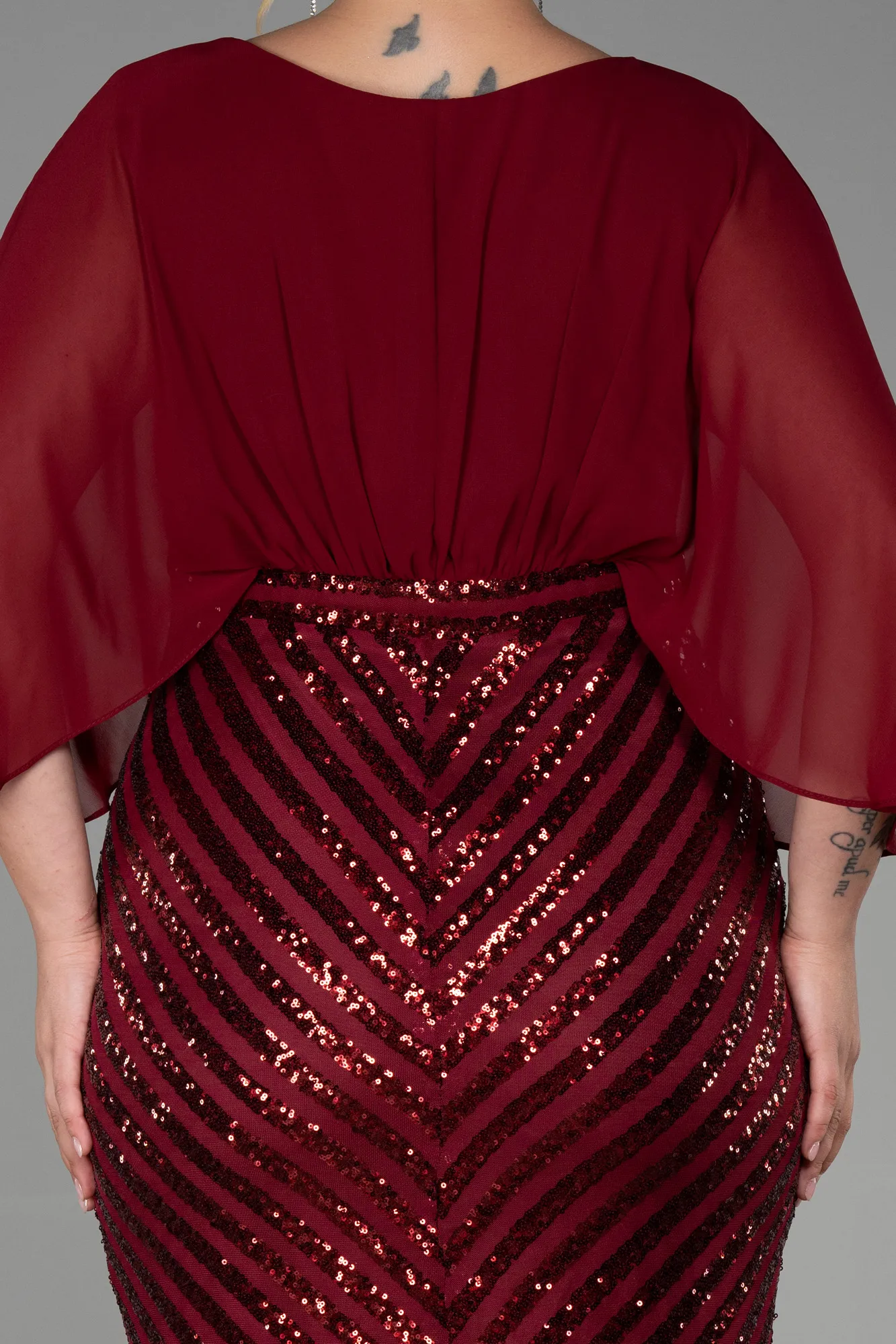 Burgundy-Short Chiffon Plus Size Evening Dress ABK1852