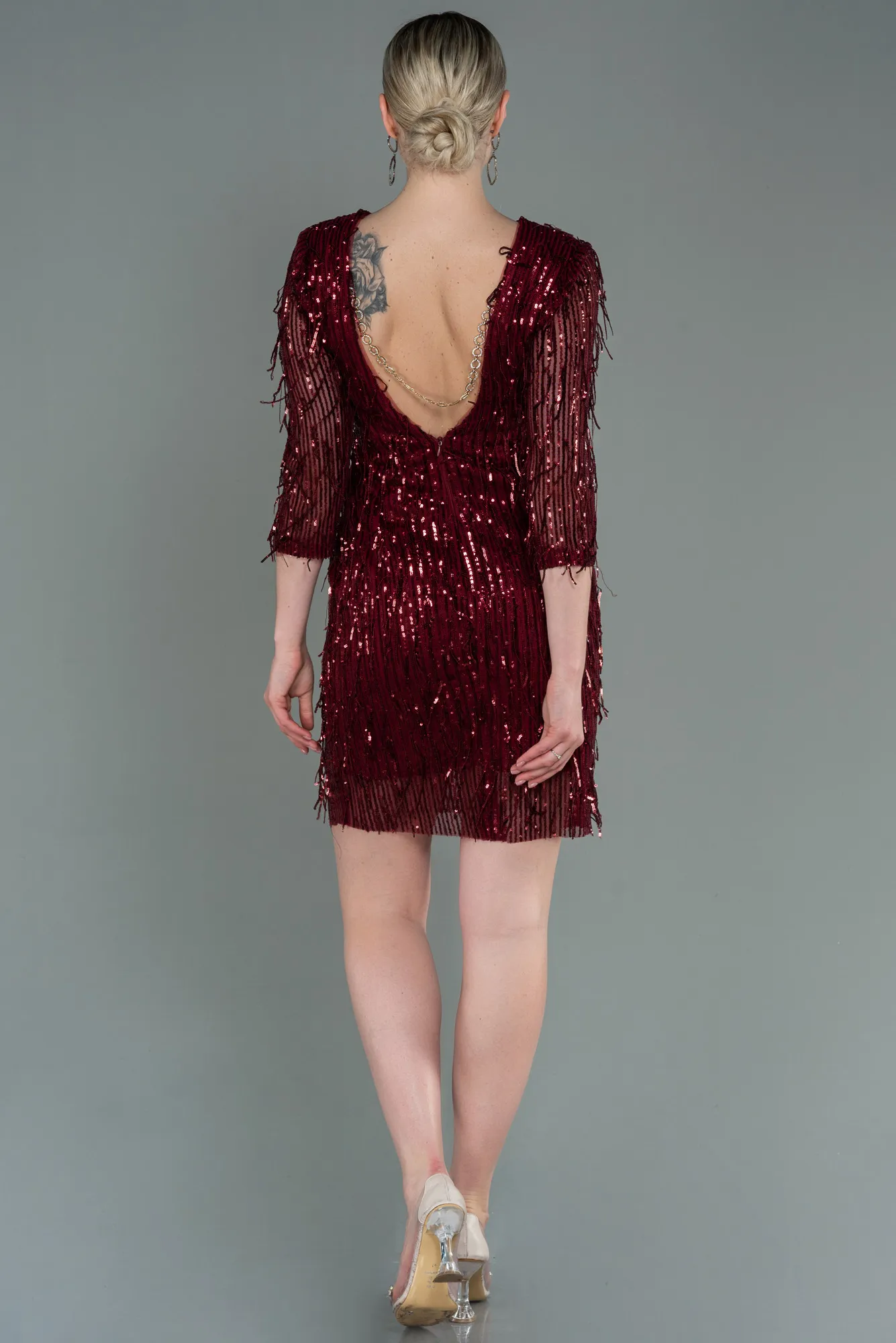 Burgundy-Short Evening Dress ABK1599