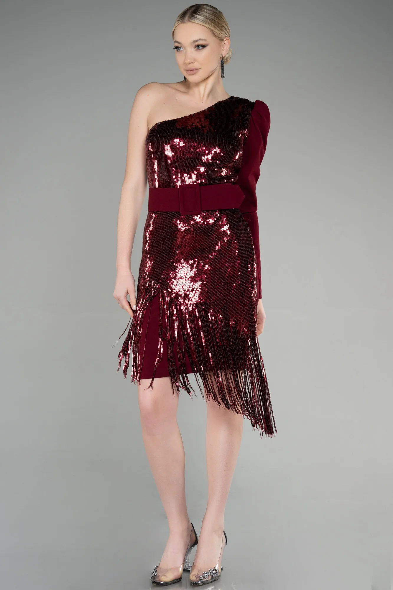 Burgundy-Short Invitation Dress ABK1911
