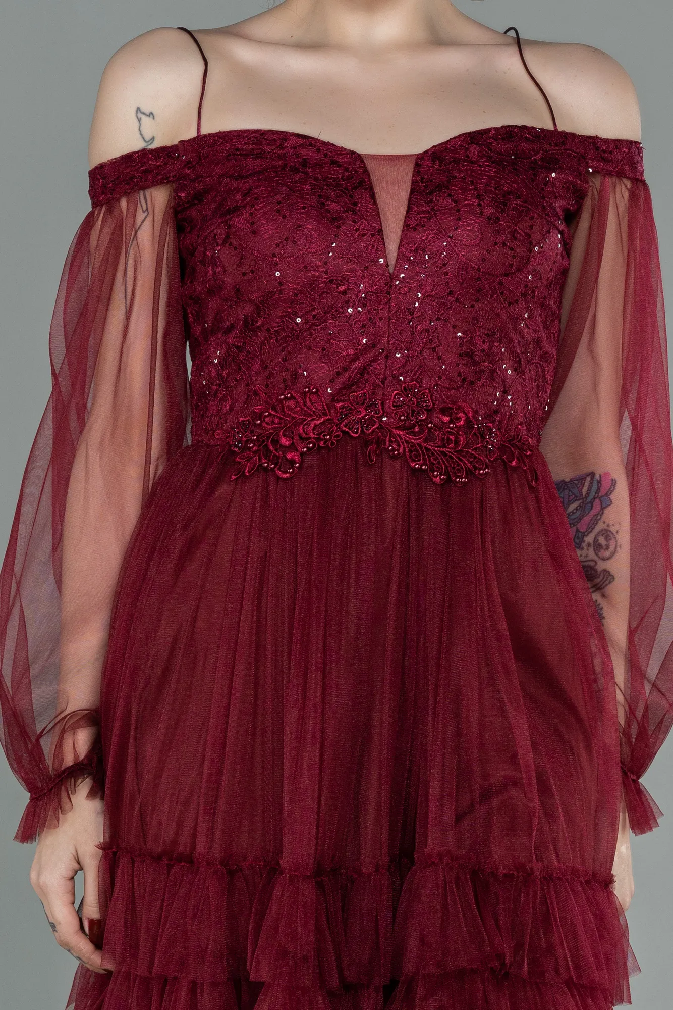 Burgundy-Short Invitation Dress ABK992