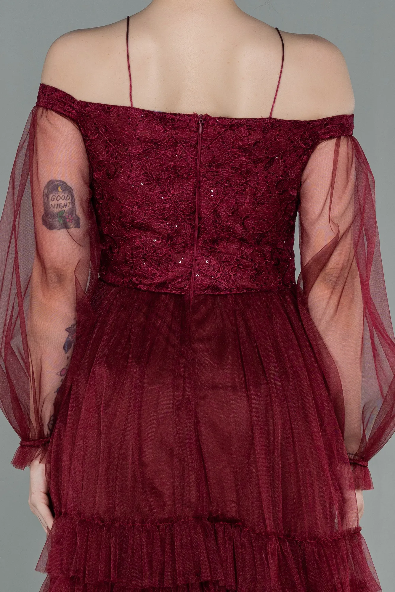 Burgundy-Short Invitation Dress ABK992