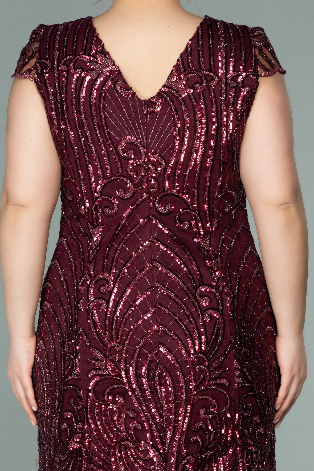 Burgundy-Short Laced Oversized Evening Dress ABK1283