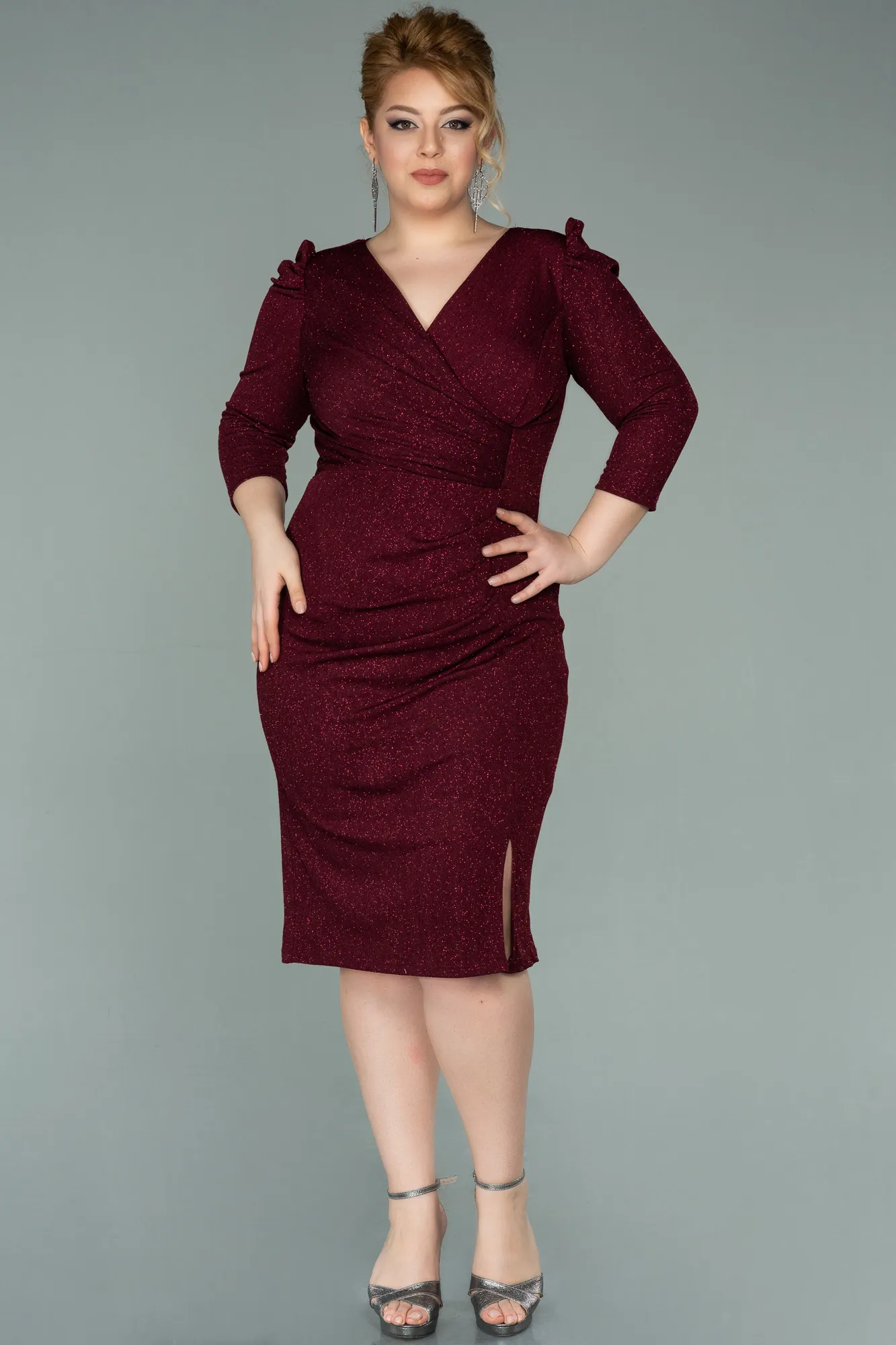 Burgundy-Short Oversized Evening Dress ABK1246