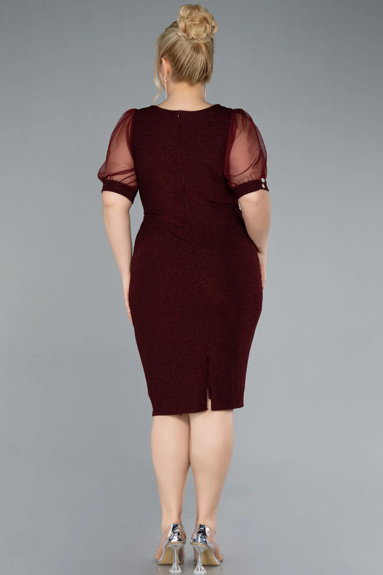 Burgundy-Short Plus Size Cocktail Dress ABK2247