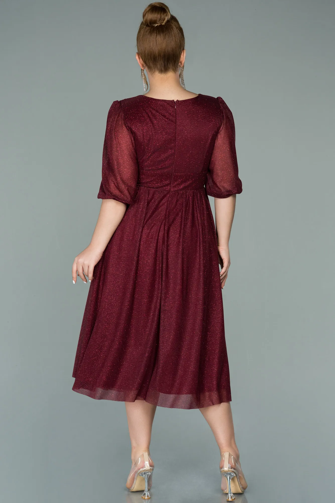 Burgundy-Short Plus Size Evening Dress ABK1098