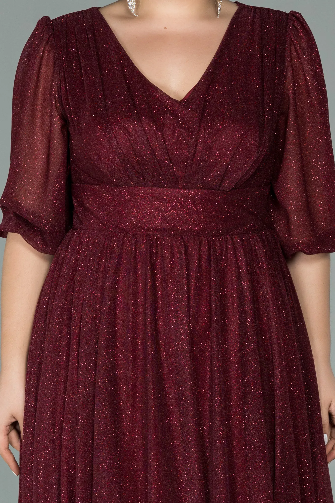 Burgundy-Short Plus Size Evening Dress ABK1098