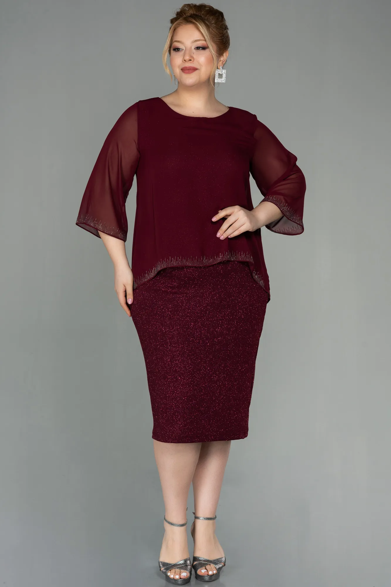 Burgundy-Short Plus Size Evening Dress ABK1593
