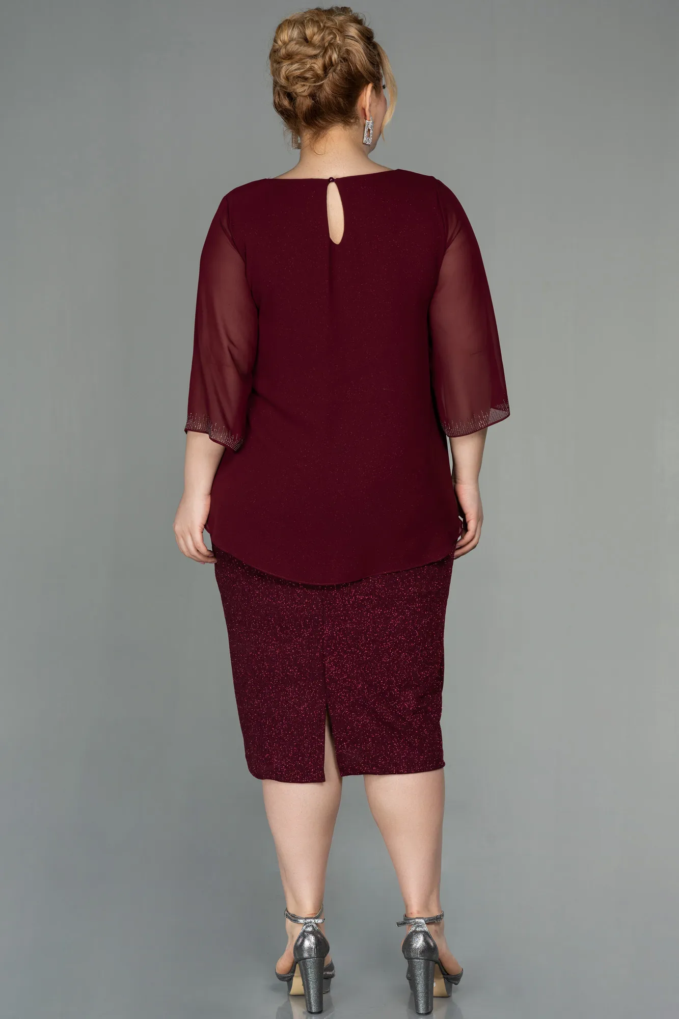 Burgundy-Short Plus Size Evening Dress ABK1593