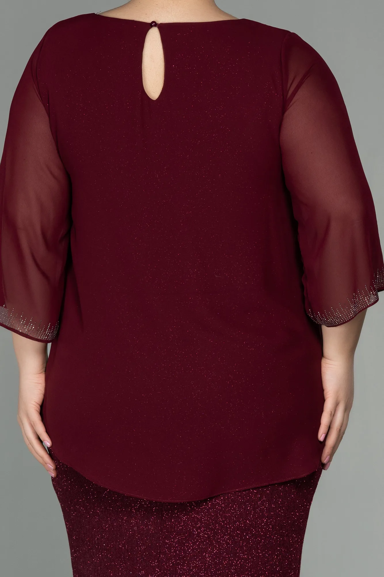 Burgundy-Short Plus Size Evening Dress ABK1593