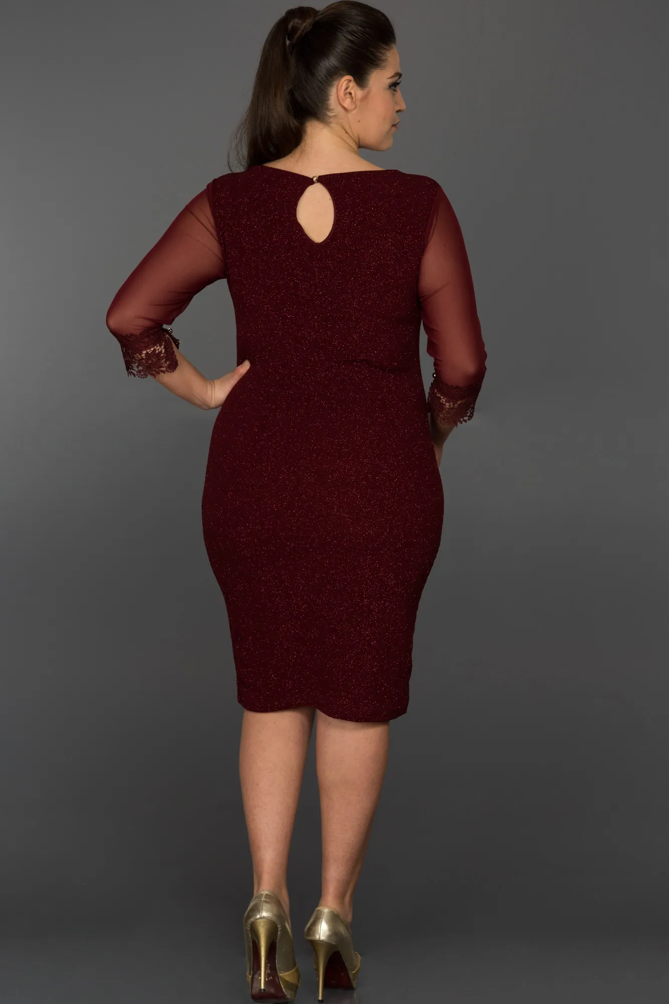 Burgundy-Short Plus Size Evening Dress ABK1609