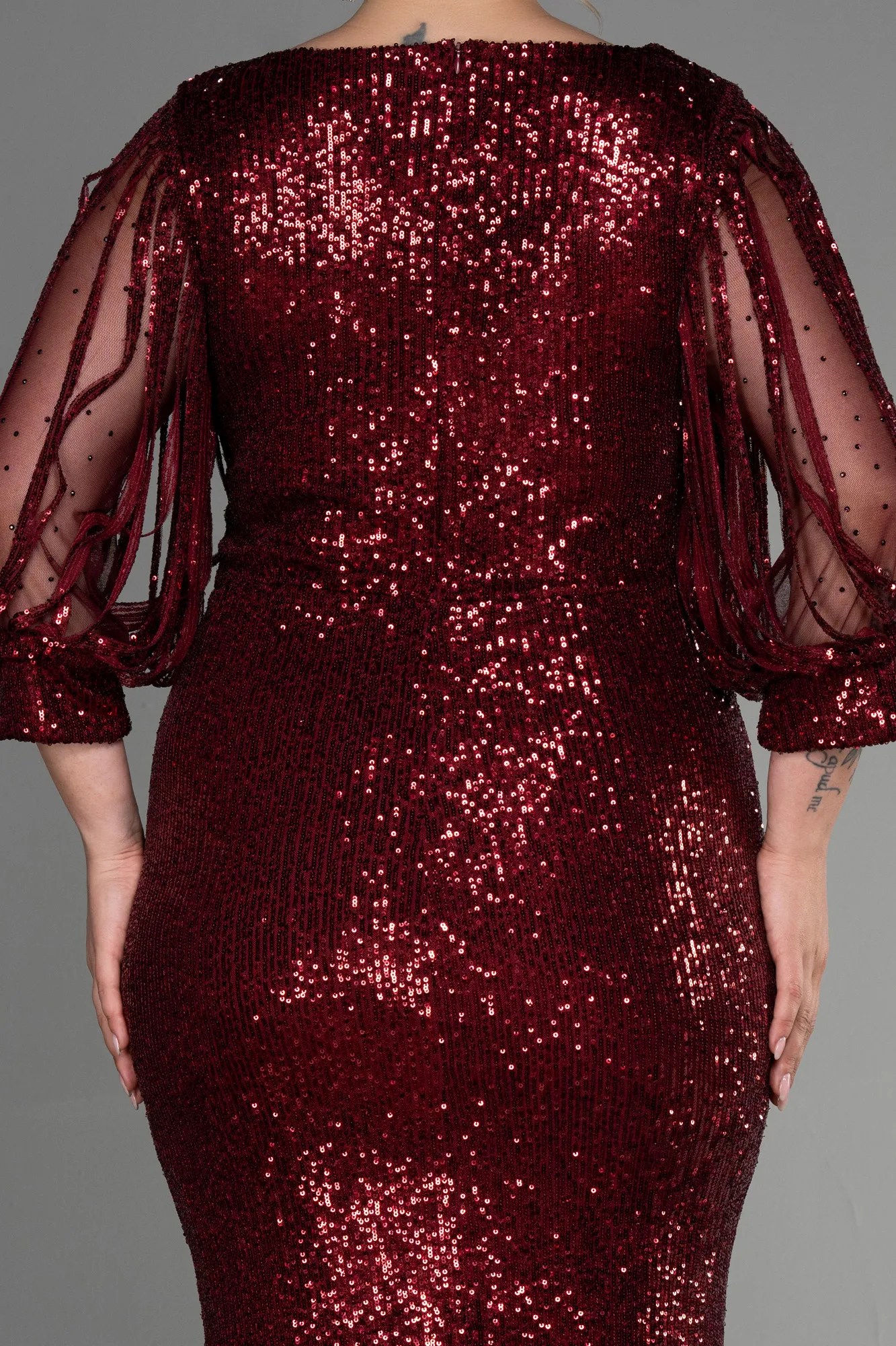 Burgundy-Short Plus Size Evening Dress ABK631