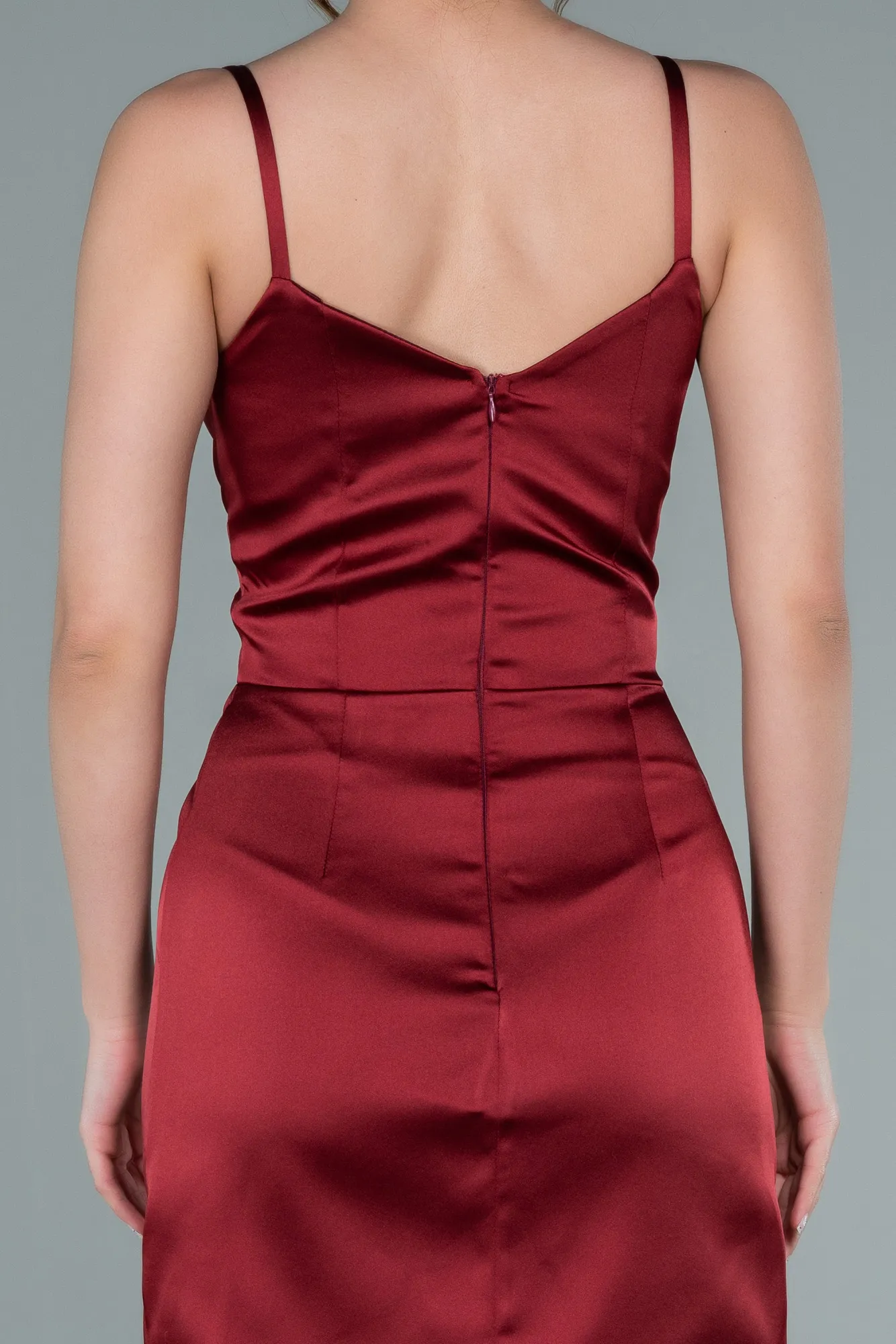 Burgundy-Short Satin Invitation Dress ABK1081