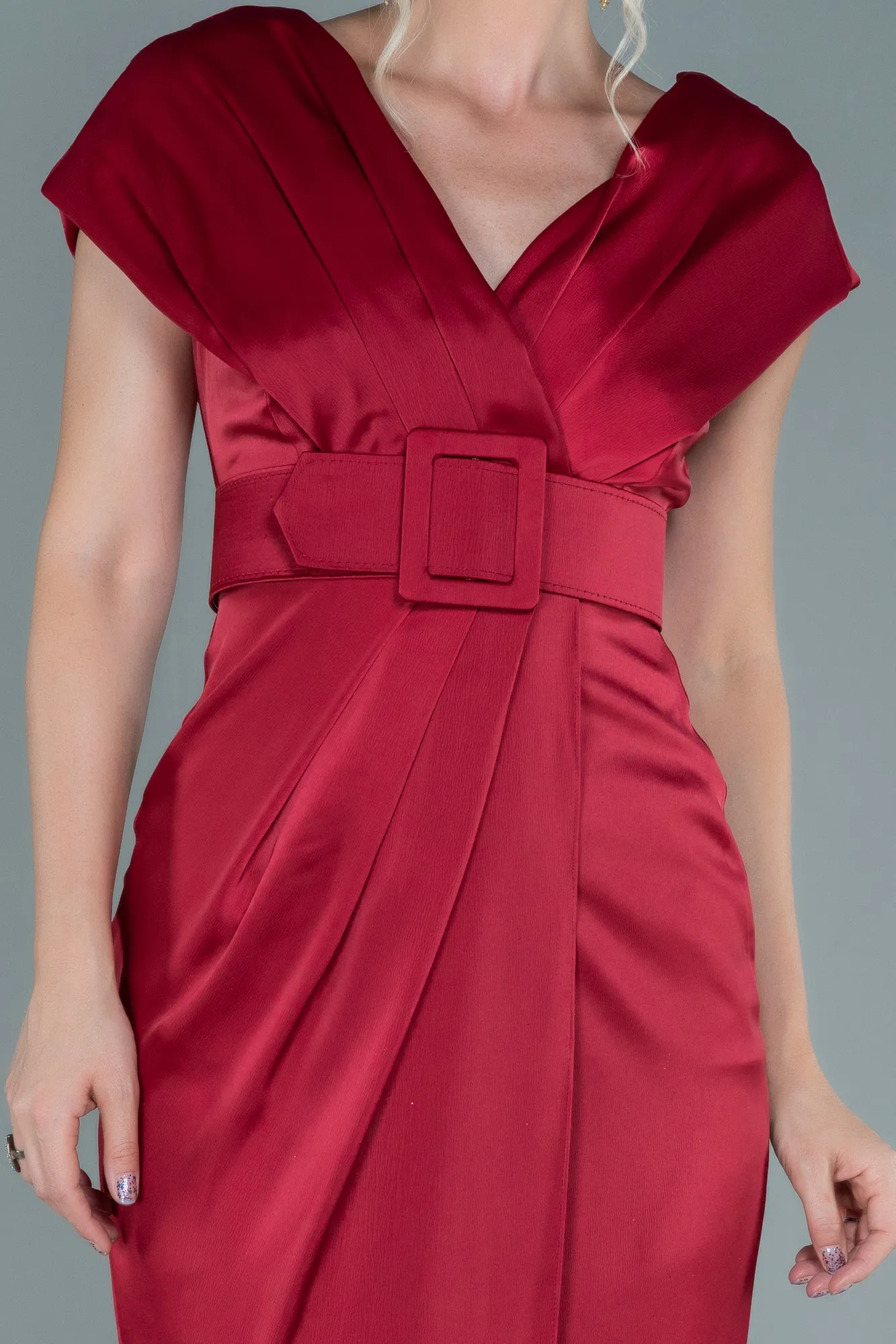 Burgundy-Short Satin Invitation Dress ABK1107