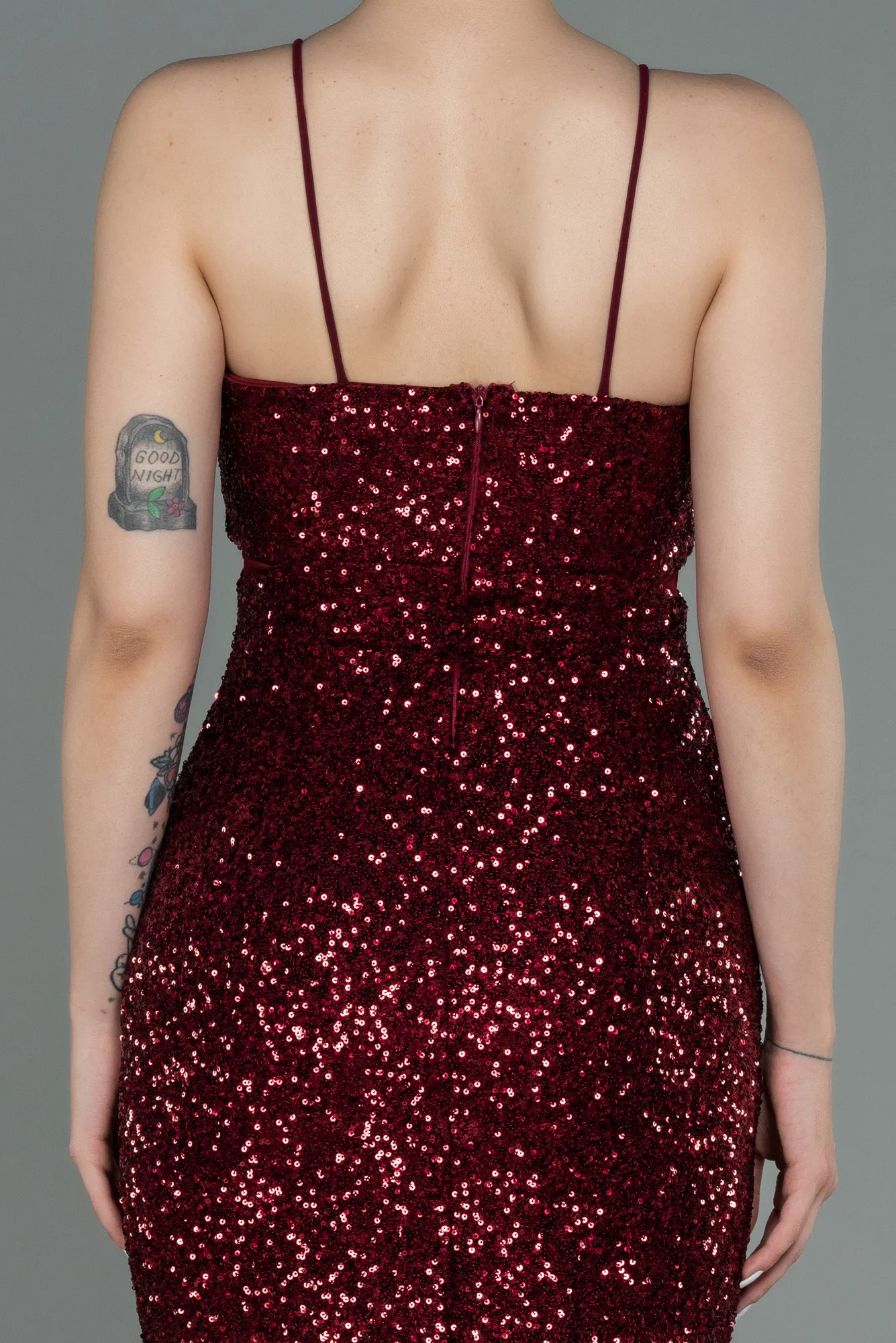 Burgundy-Short Scaly Invitation Dress ABK1763
