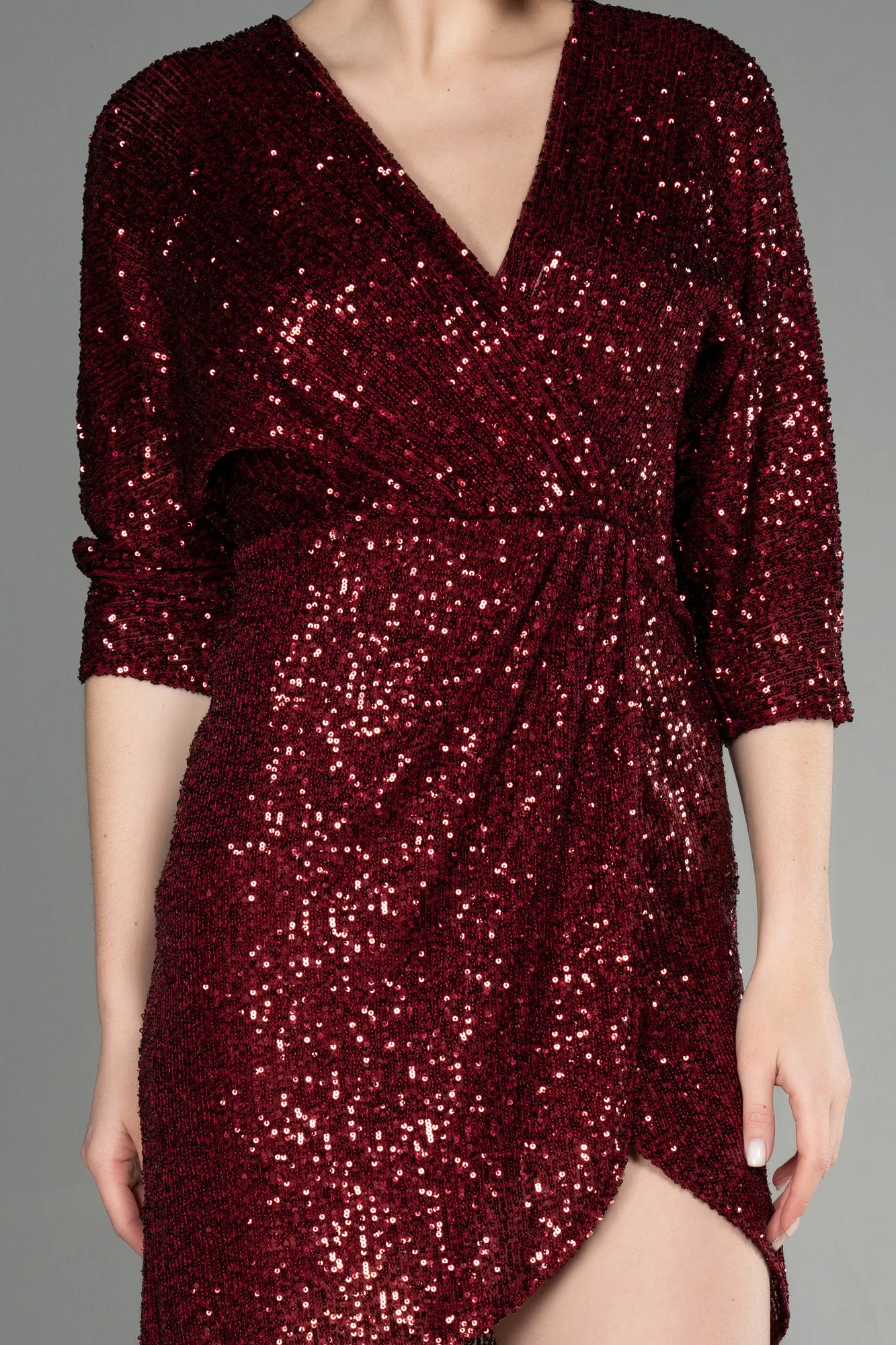 Burgundy-Short Scaly Invitation Dress ABK1912