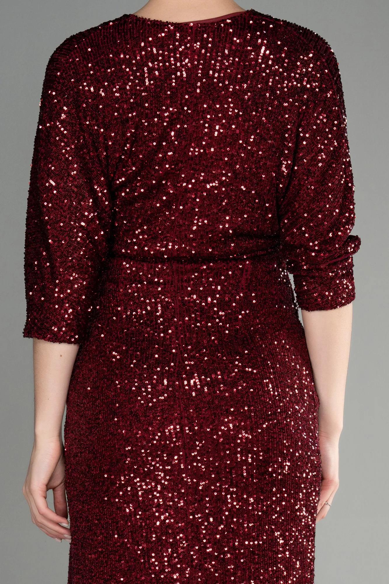 Burgundy-Short Scaly Invitation Dress ABK1912