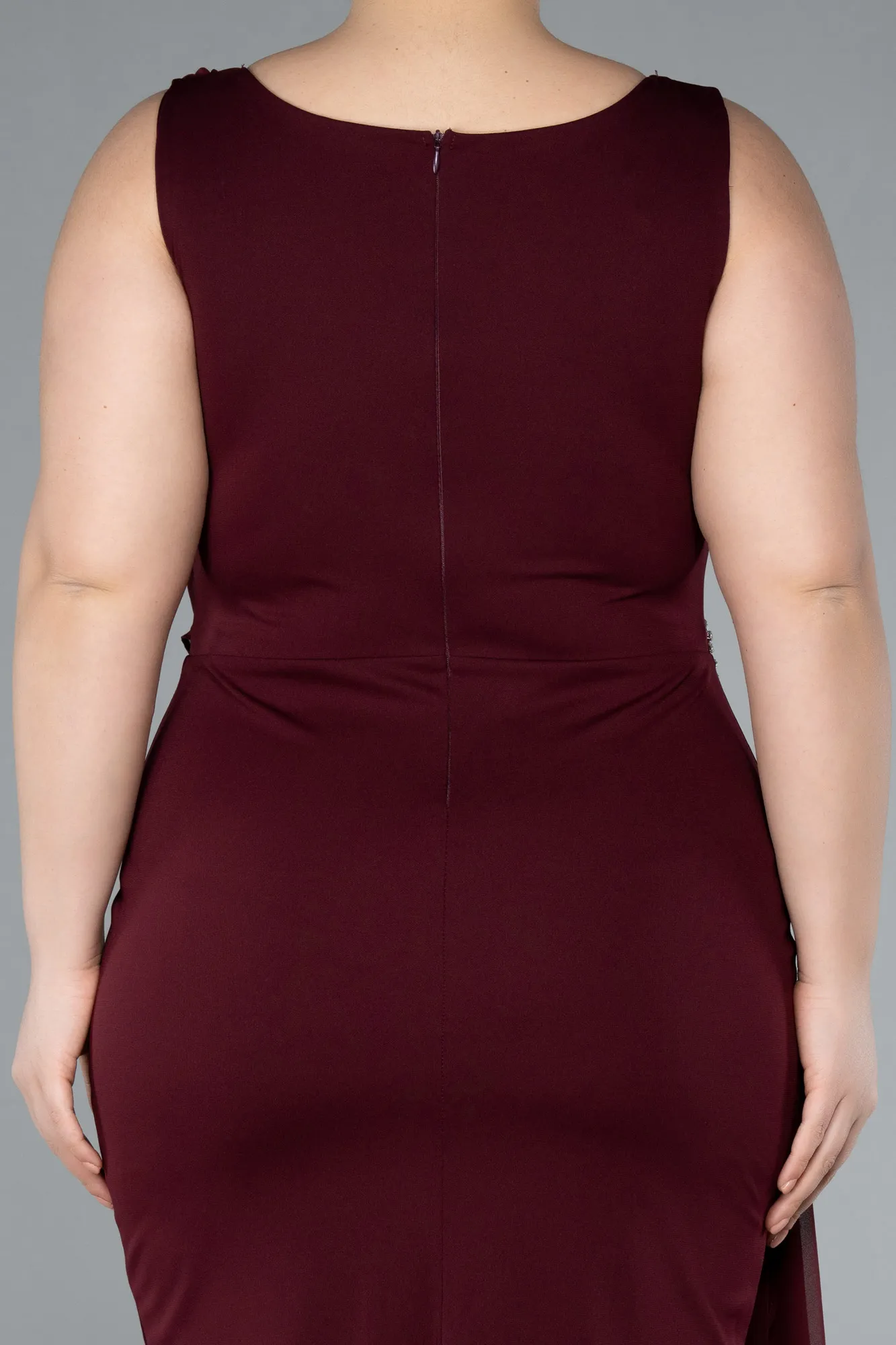 Burgundy-Sleeveless Midi Plus Size Cocktail Dress ABK2328