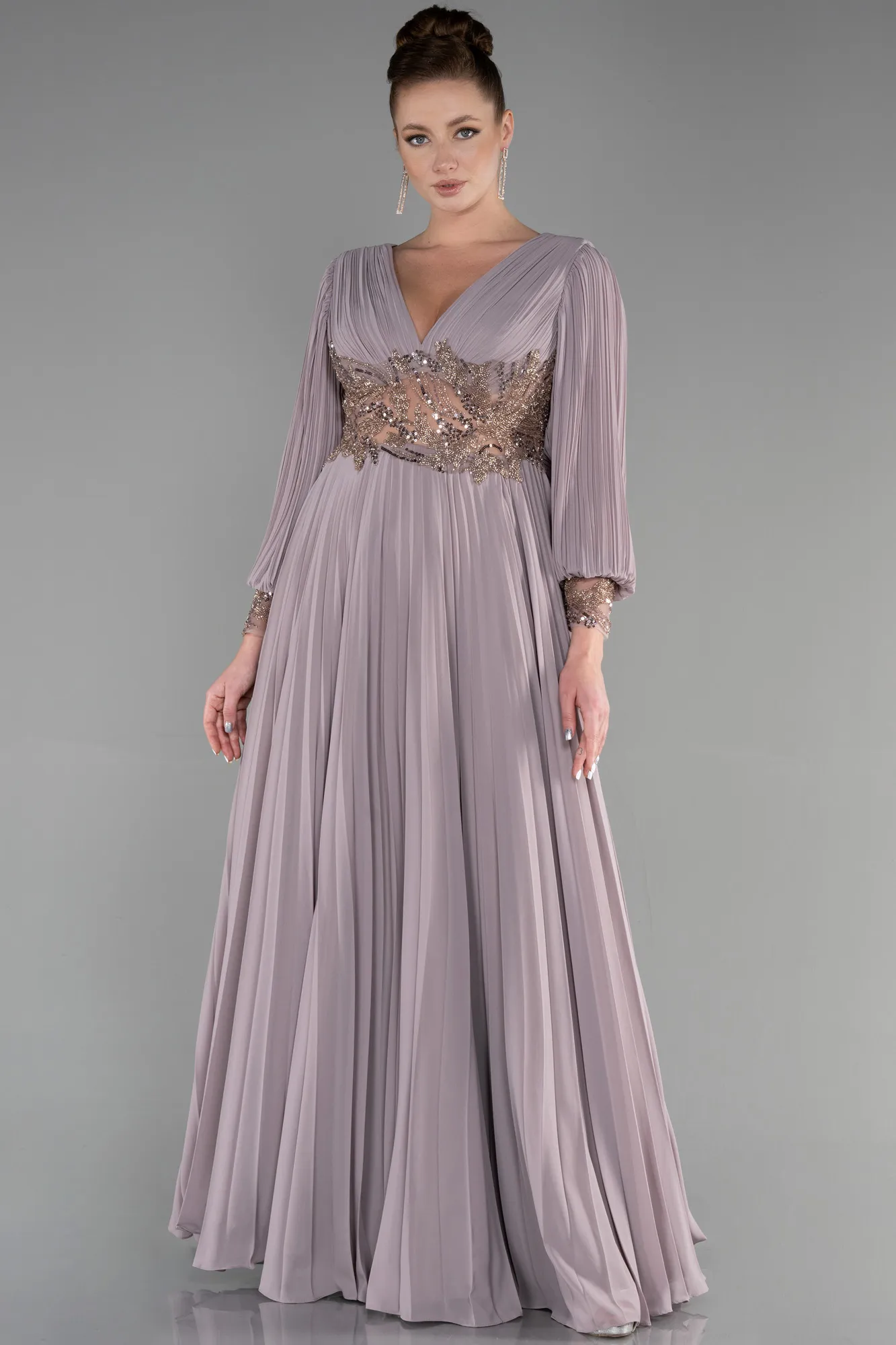 Cappuccino-Long Chiffon Evening Dress ABU2183
