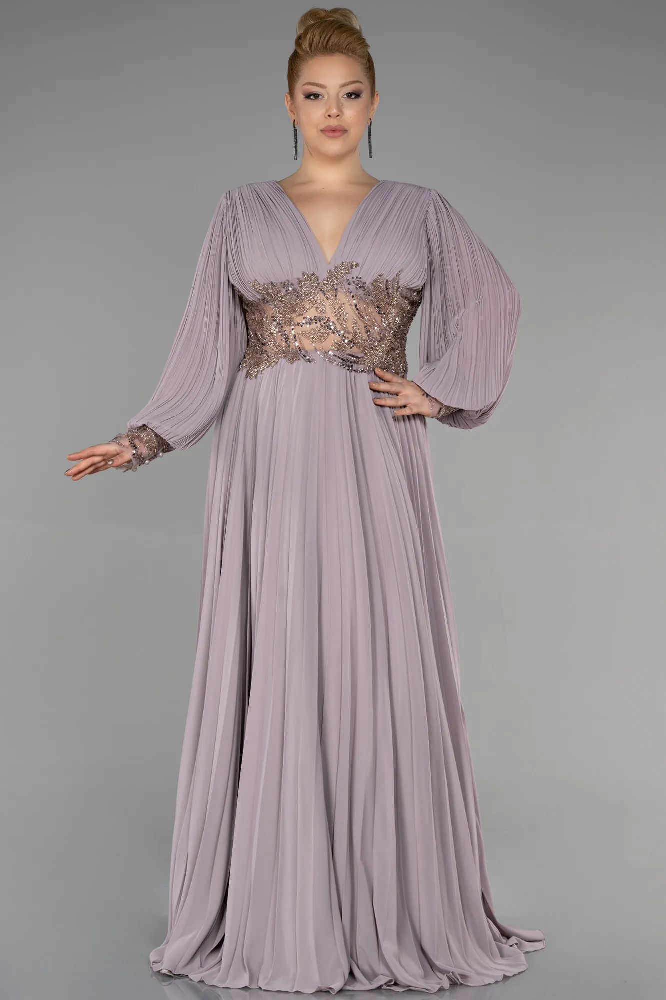 Cappuccino-Long Chiffon Plus Size Engagement Dress ABU3520