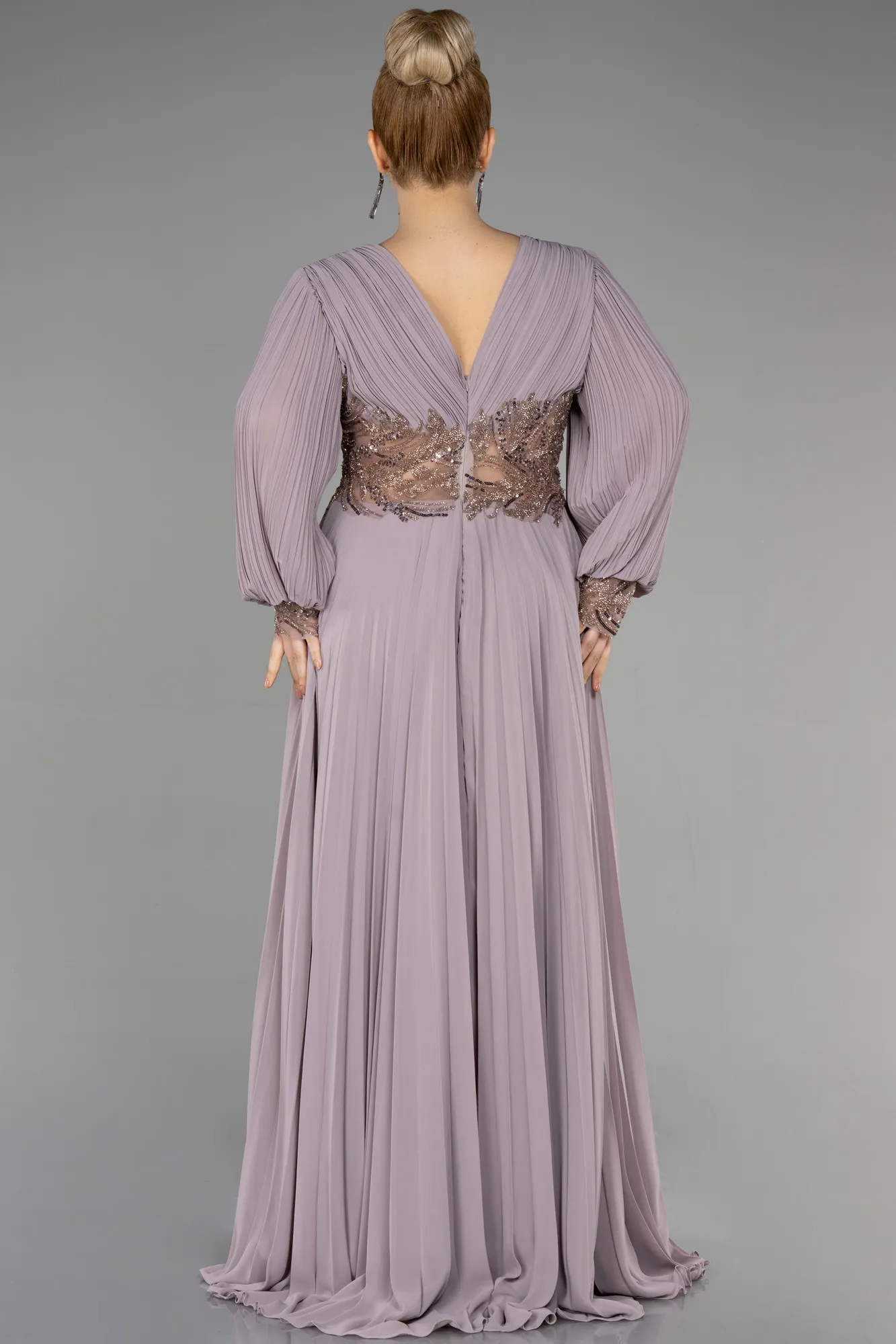 Cappuccino-Long Chiffon Plus Size Engagement Dress ABU3520