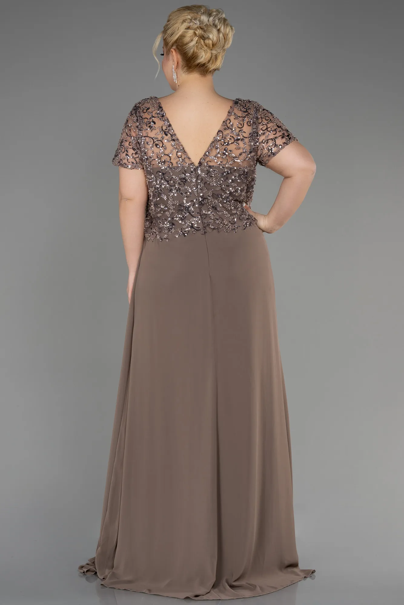 Cappuccino-Long Chiffon Plus Size Engagement Dress ABU3731