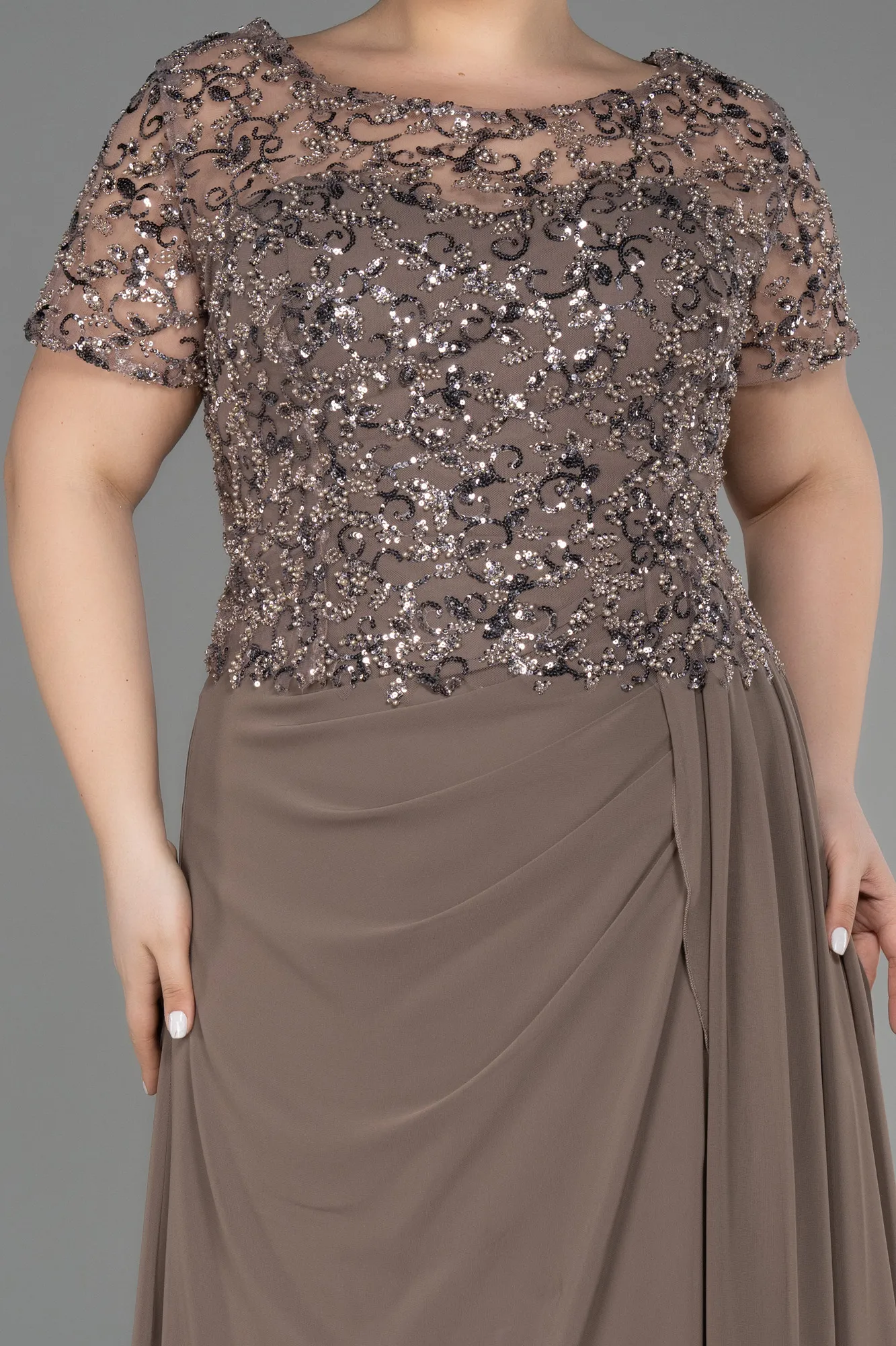 Cappuccino-Long Chiffon Plus Size Engagement Dress ABU3731