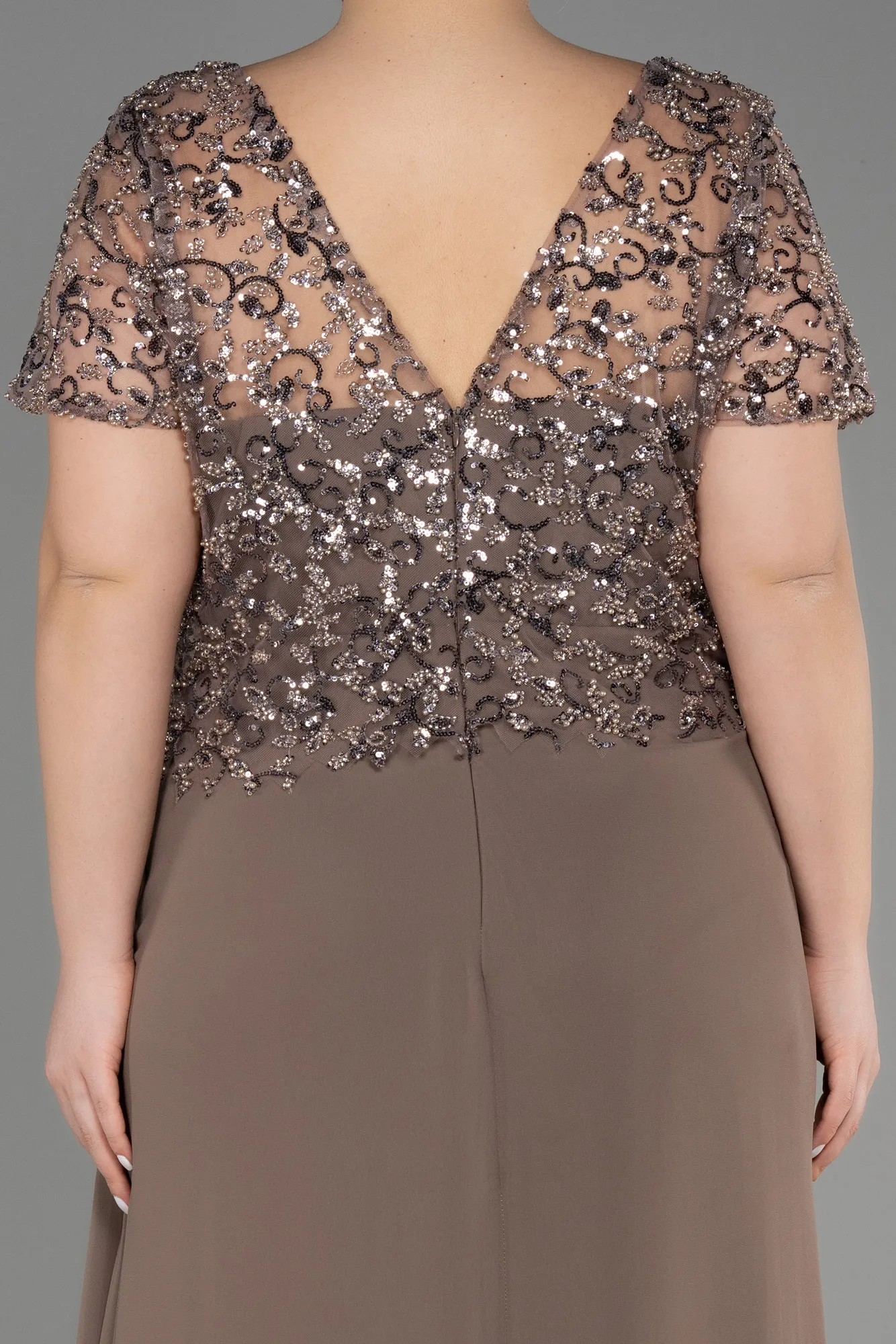 Cappuccino-Long Chiffon Plus Size Engagement Dress ABU3731