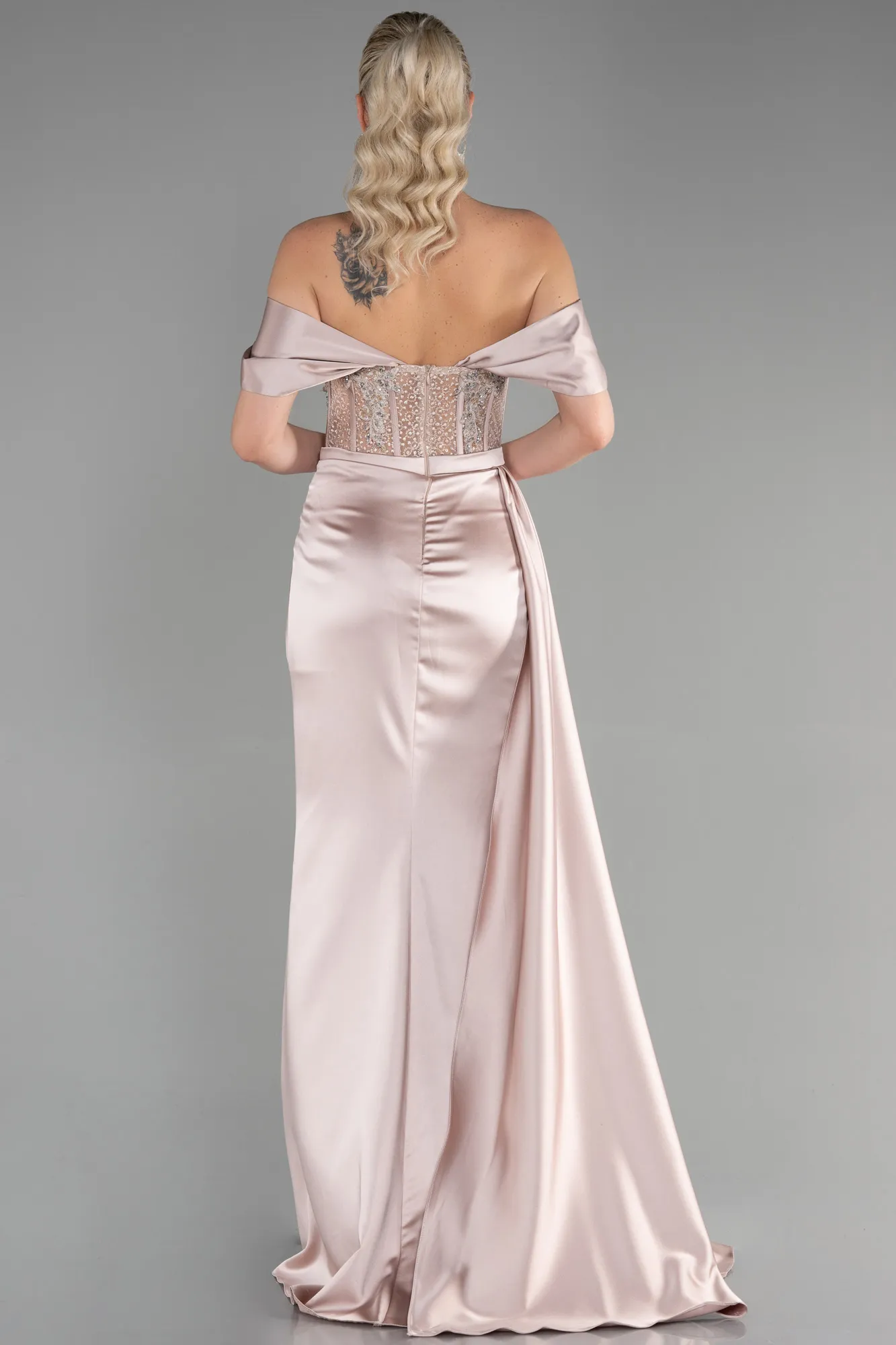 Cappuccino-Long Satin Evening Dress ABU3446