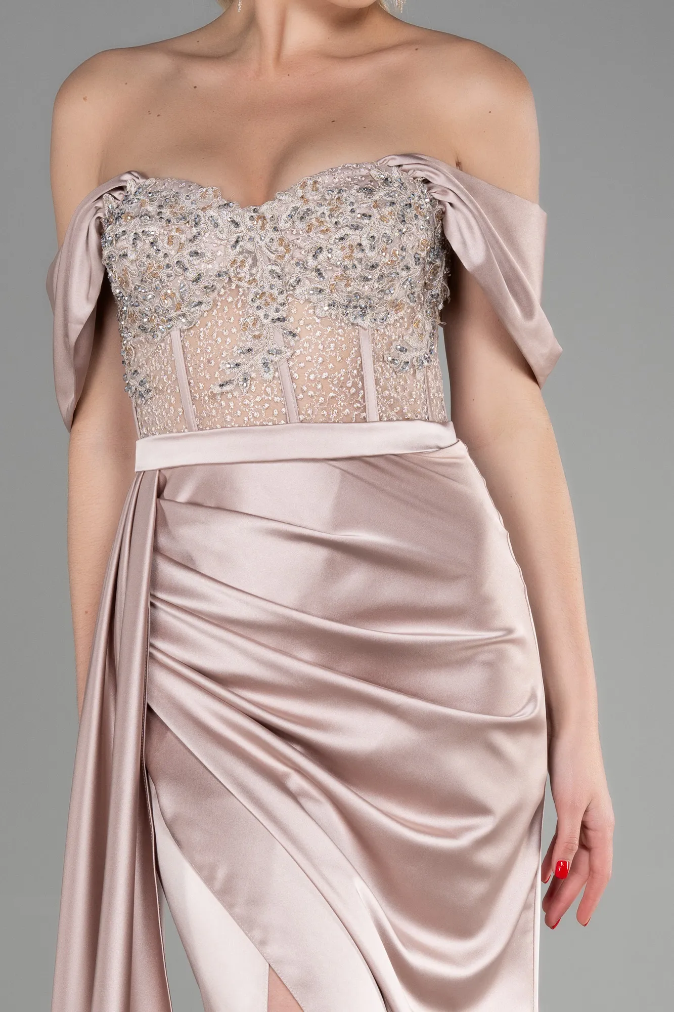 Cappuccino-Long Satin Evening Dress ABU3446