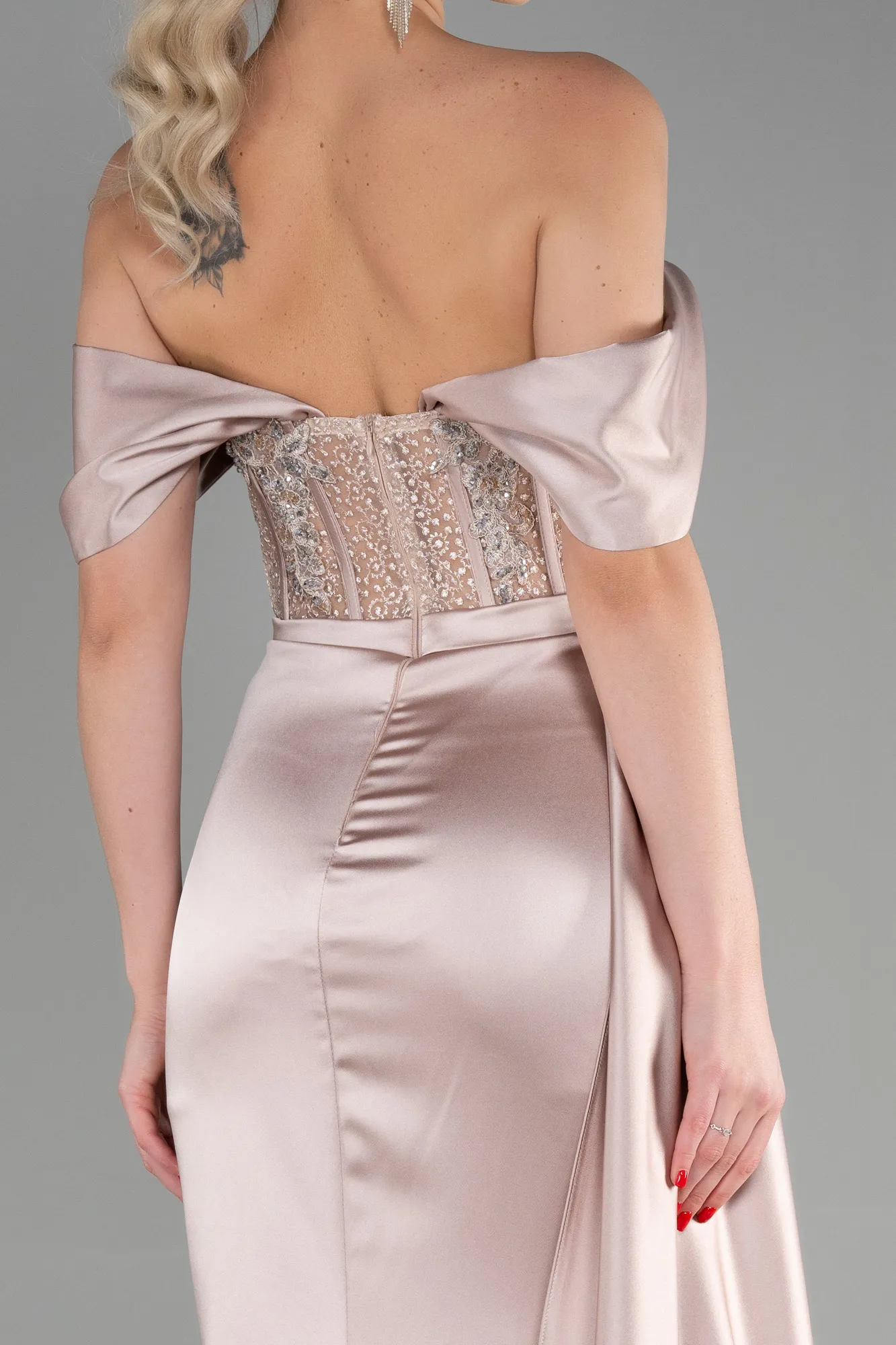 Cappuccino-Long Satin Evening Dress ABU3446