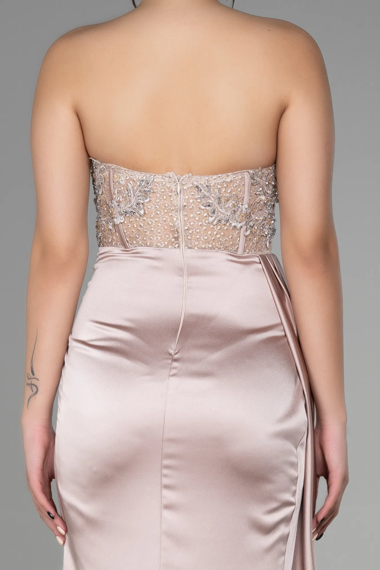 Cappuccino-Long Satin Evening Dress ABU3447