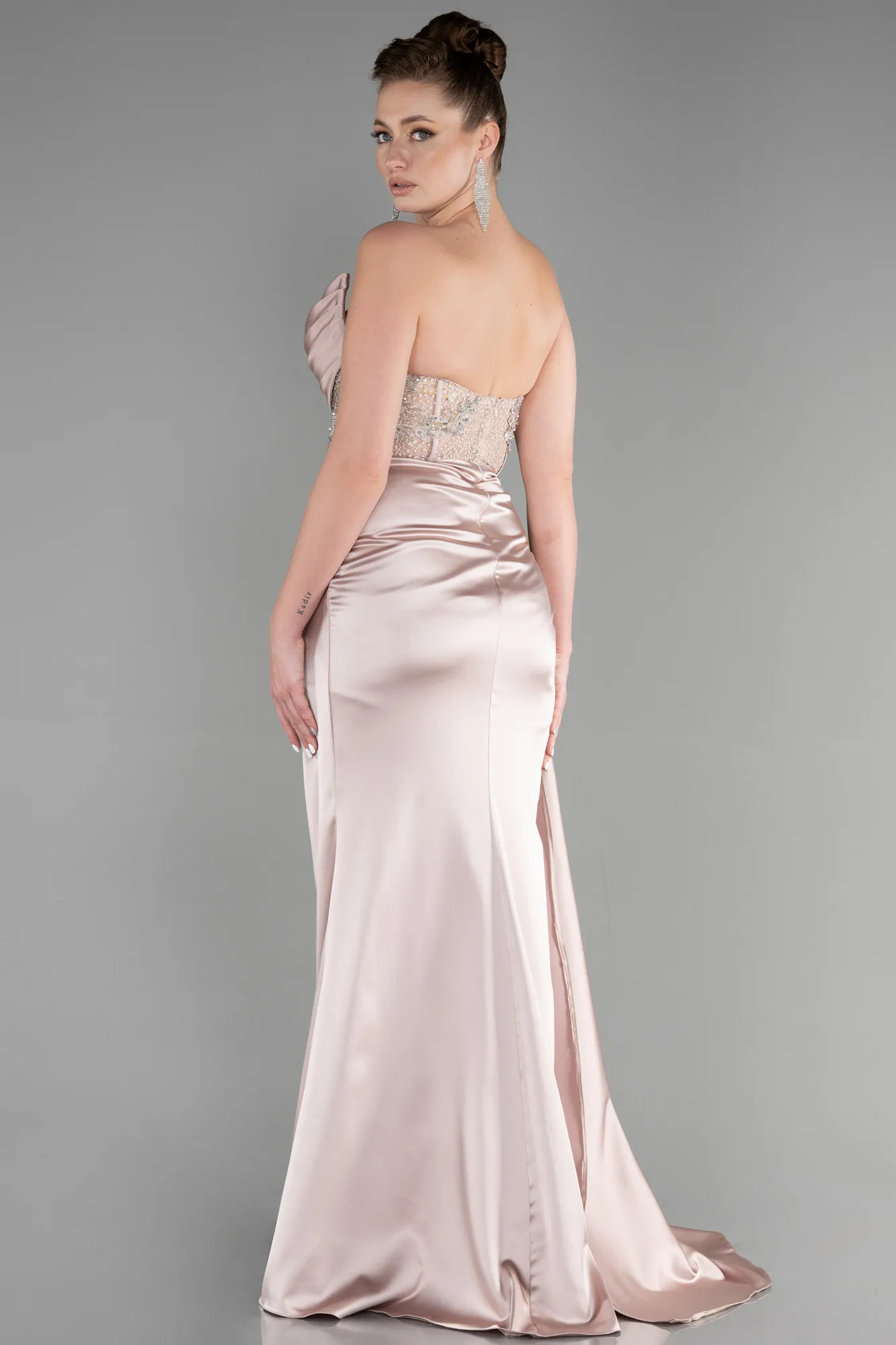 Cappuccino-Long Satin Evening Dress ABU3587