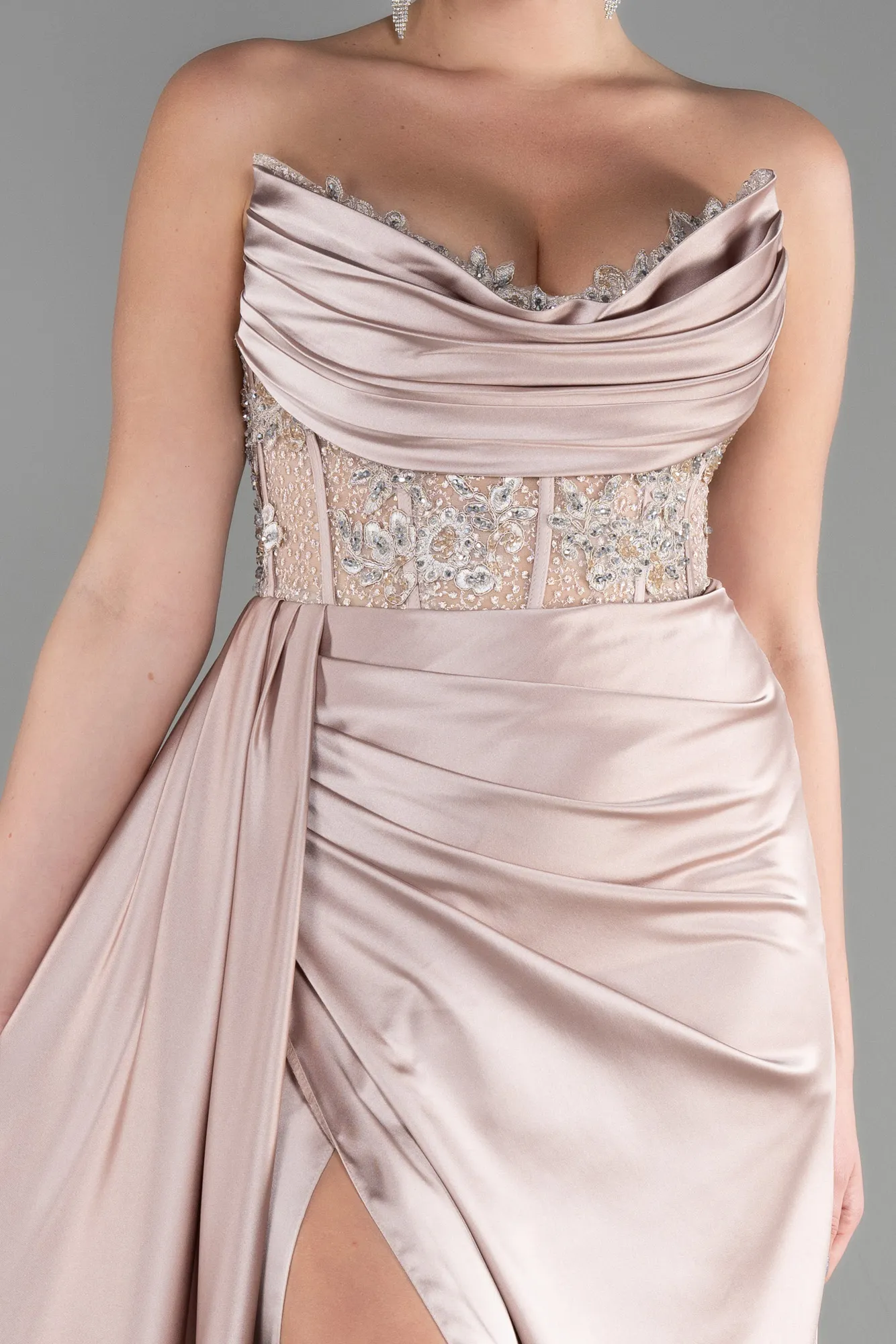 Cappuccino-Long Satin Evening Dress ABU3587